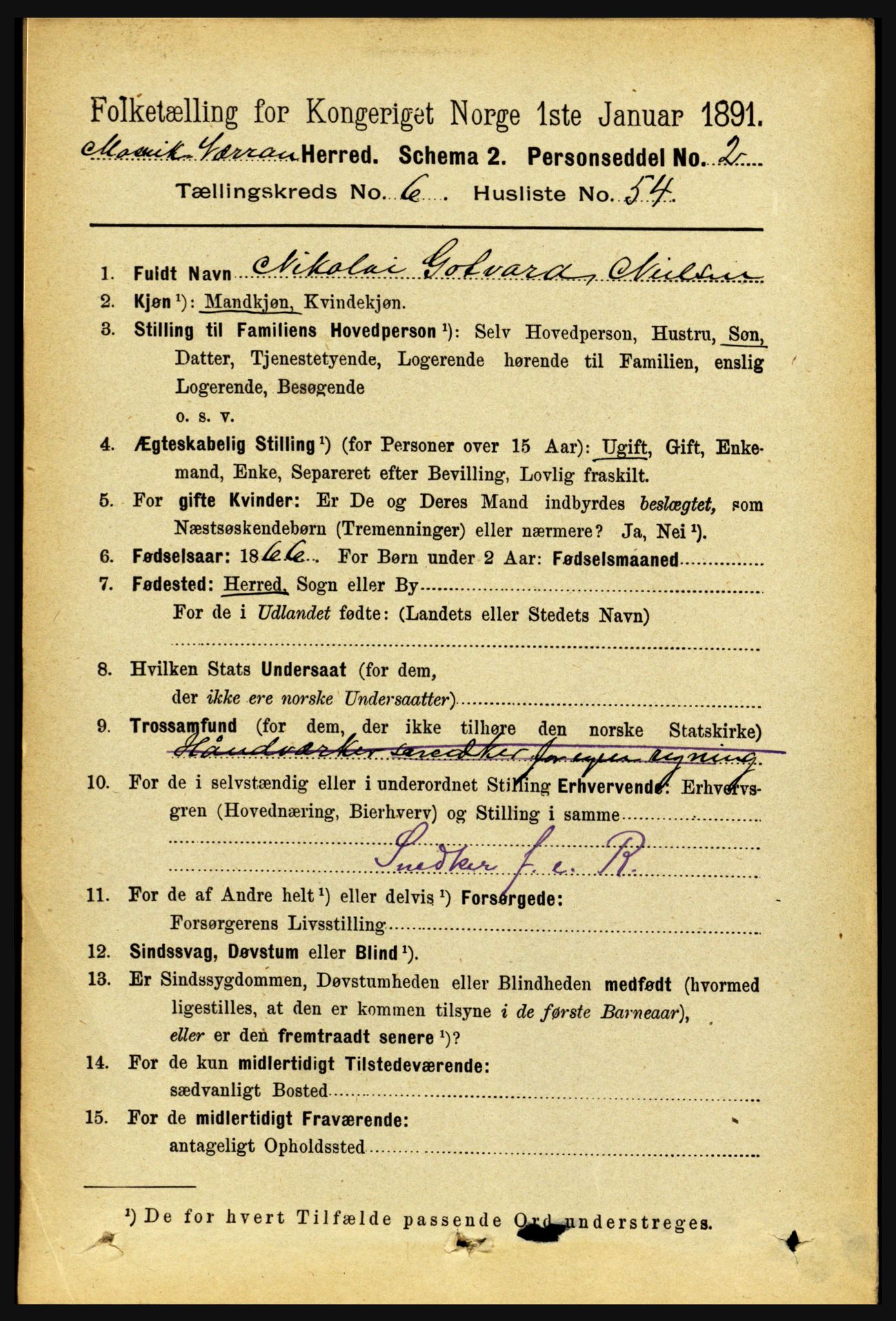 RA, 1891 census for 1723 Mosvik og Verran, 1891, p. 2847