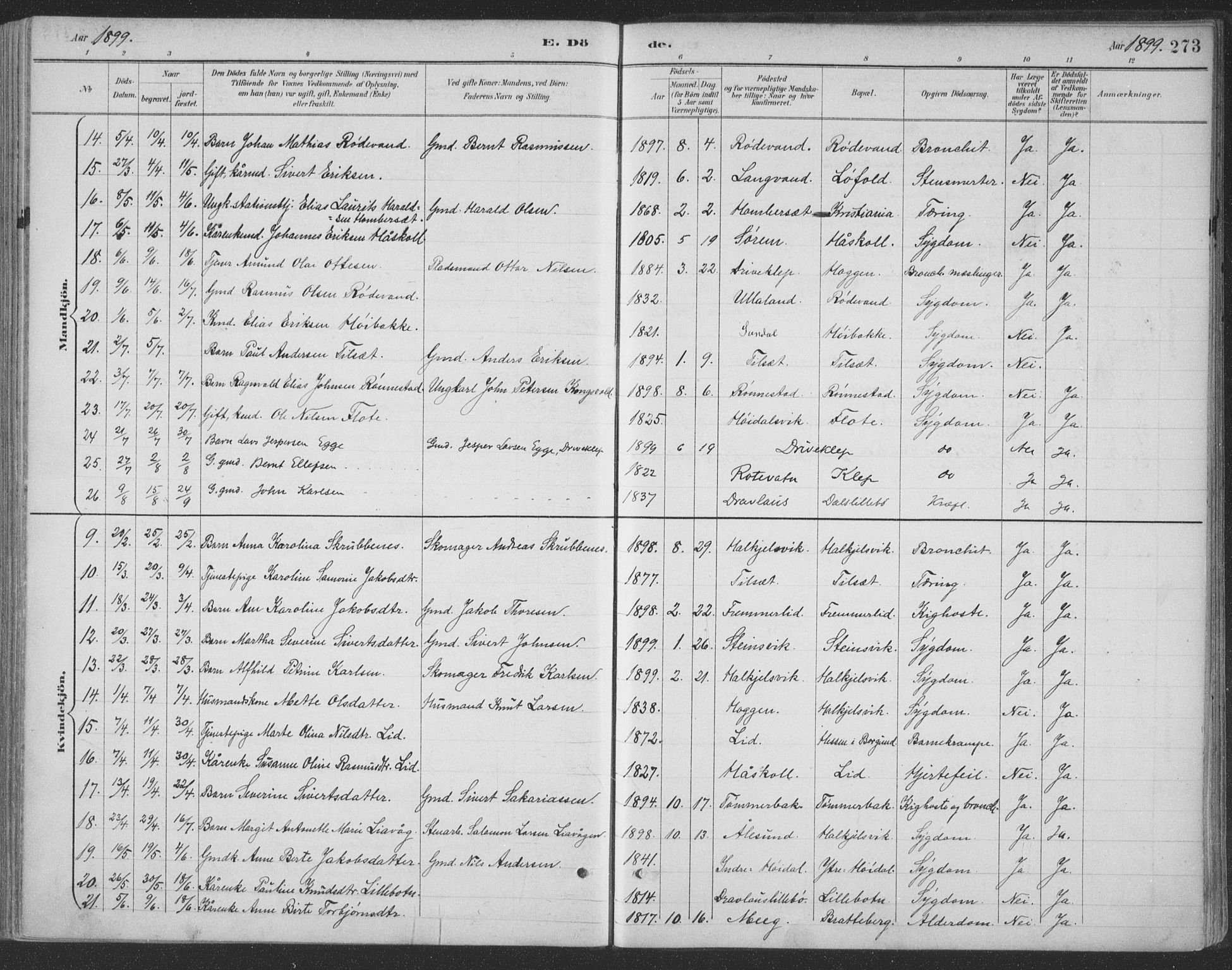 Ministerialprotokoller, klokkerbøker og fødselsregistre - Møre og Romsdal, AV/SAT-A-1454/511/L0142: Parish register (official) no. 511A09, 1891-1905, p. 273