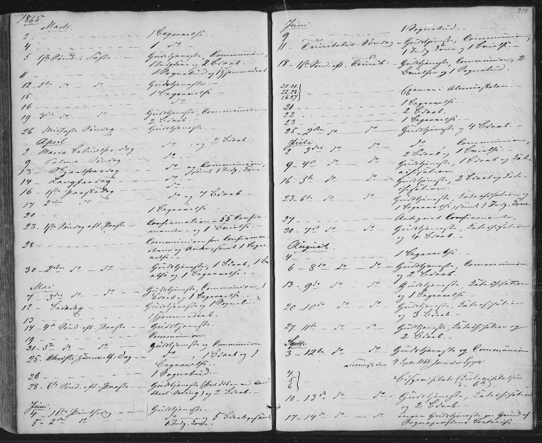 Brevik kirkebøker, AV/SAKO-A-255/F/Fa/L0005: Parish register (official) no. 5, 1847-1865, p. 375