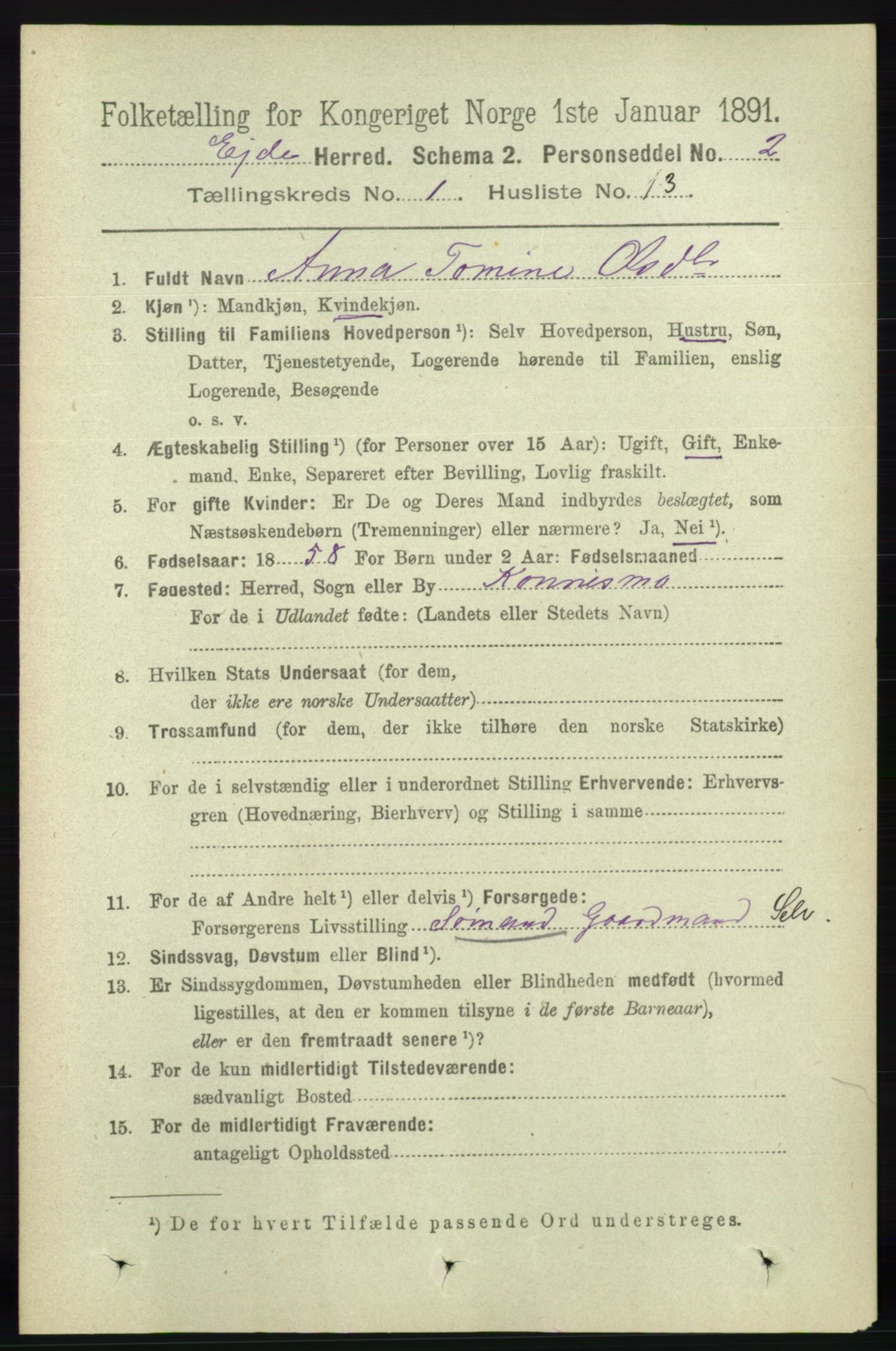 RA, 1891 census for 0925 Eide, 1891, p. 132