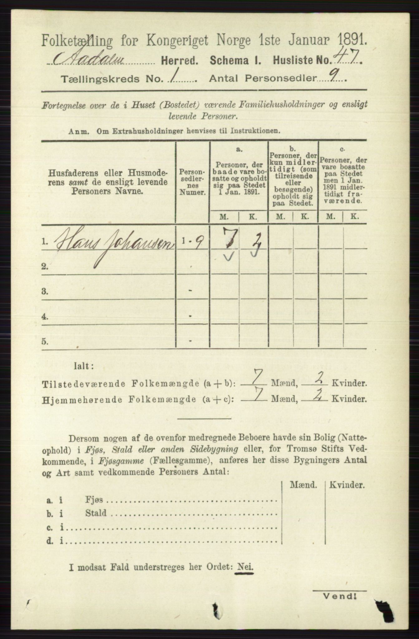 RA, 1891 census for 0614 Ådal, 1891, p. 70