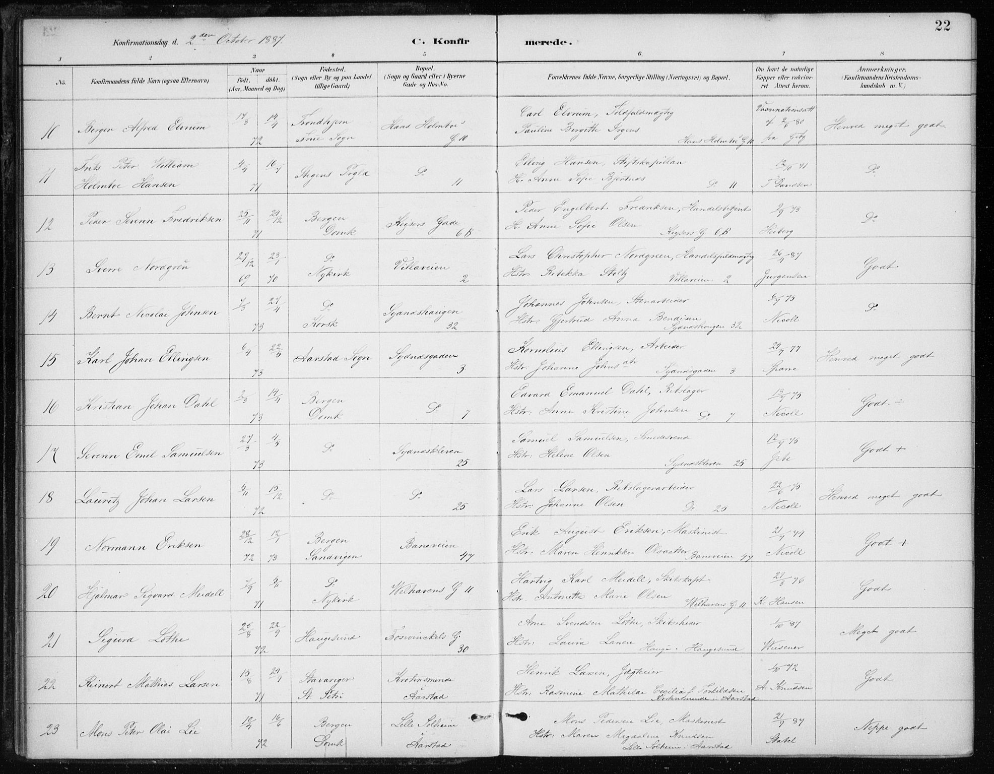 Johanneskirken sokneprestembete, AV/SAB-A-76001/H/Haa/L0008: Parish register (official) no. C 1, 1885-1907, p. 22