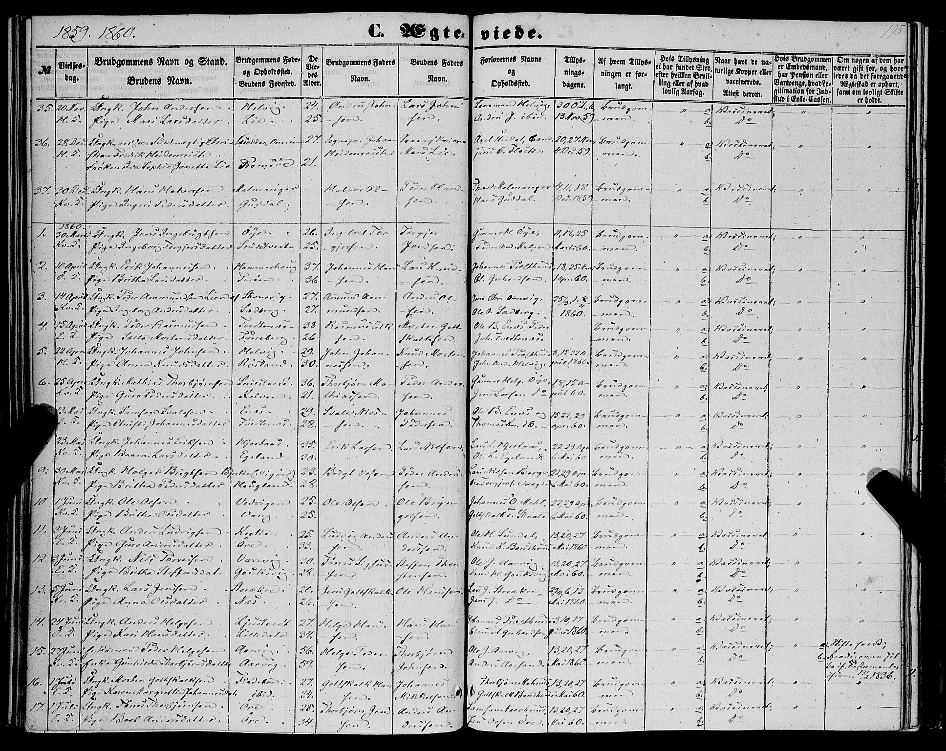 Kvinnherad sokneprestembete, SAB/A-76401/H/Haa: Parish register (official) no. A 8, 1854-1872, p. 195