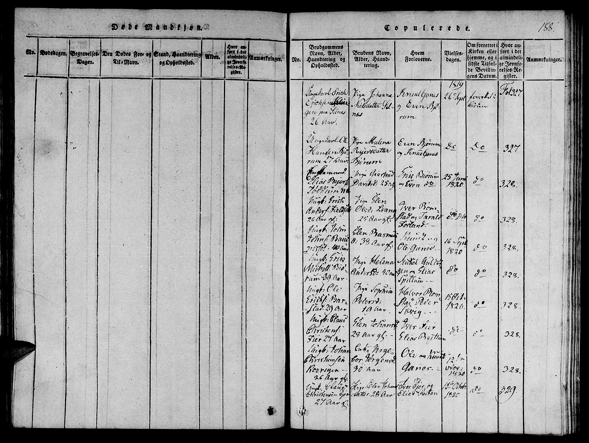Ministerialprotokoller, klokkerbøker og fødselsregistre - Nord-Trøndelag, SAT/A-1458/770/L0588: Parish register (official) no. 770A02, 1819-1823, p. 188