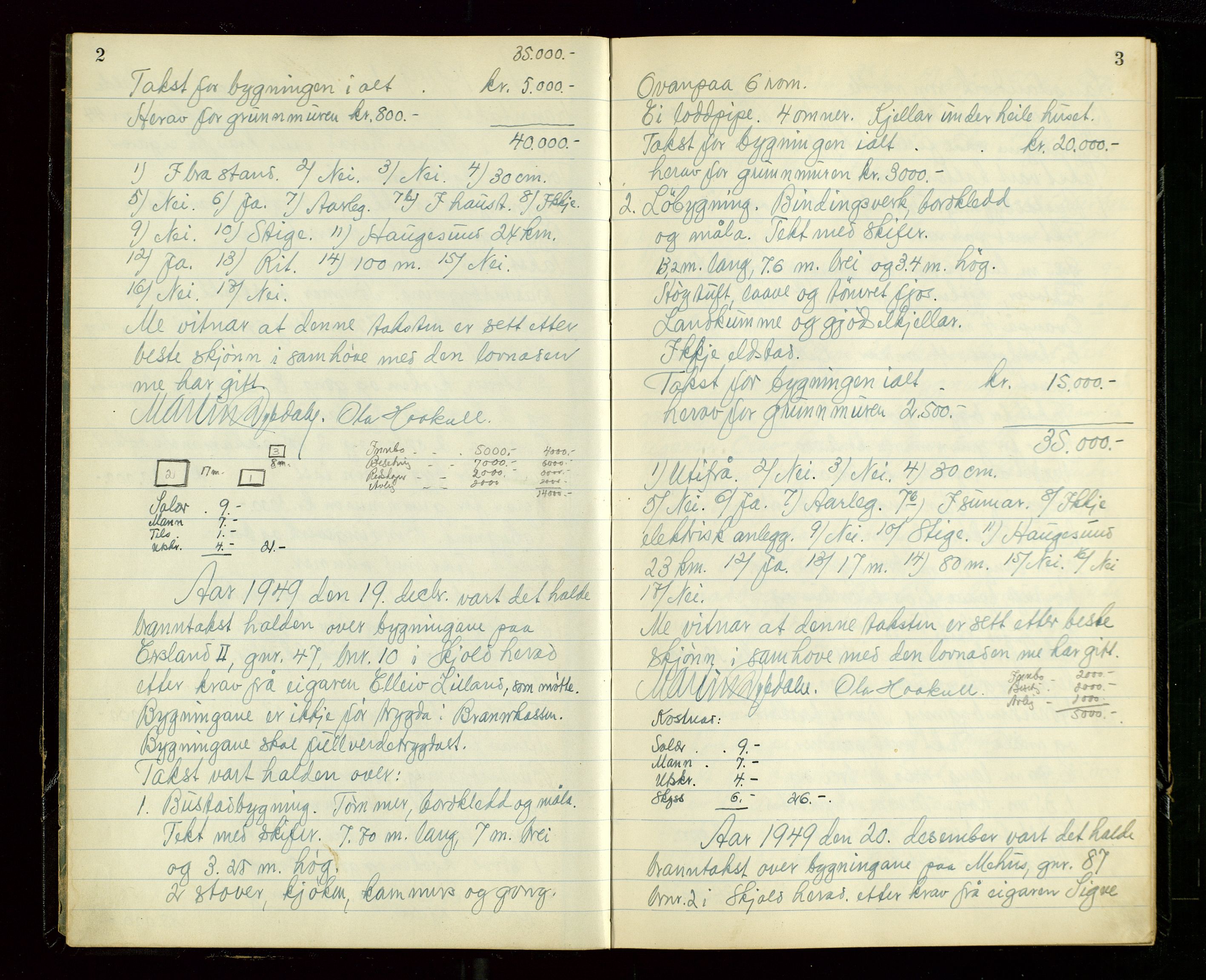 Skjold lensmannskontor, SAST/A-100182/Goa/L0003: "Branntakstprotokoll for Skjold lensmannsdistrikt", 1949-1953, p. 2-3