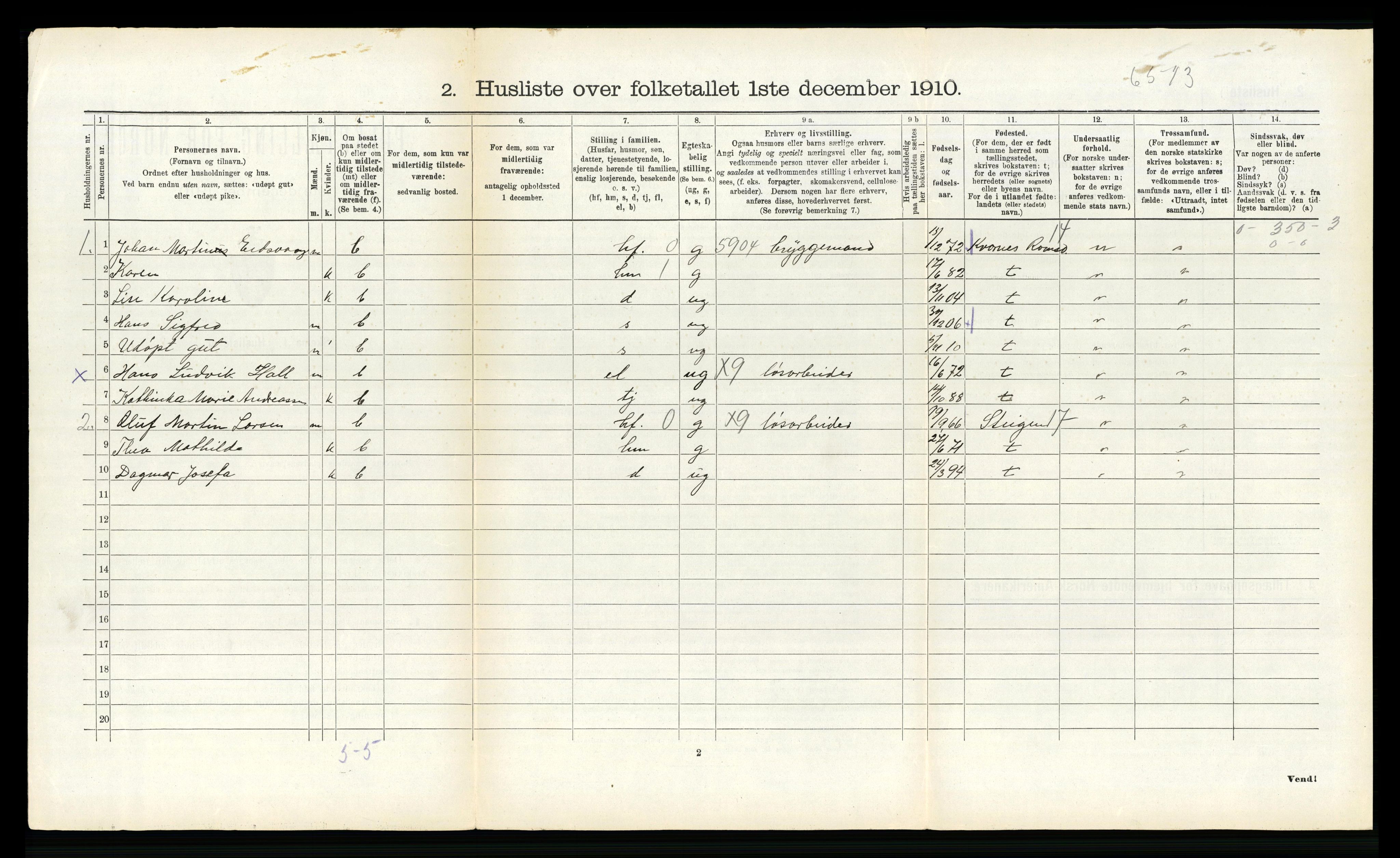 RA, 1910 census for Buksnes, 1910, p. 1579