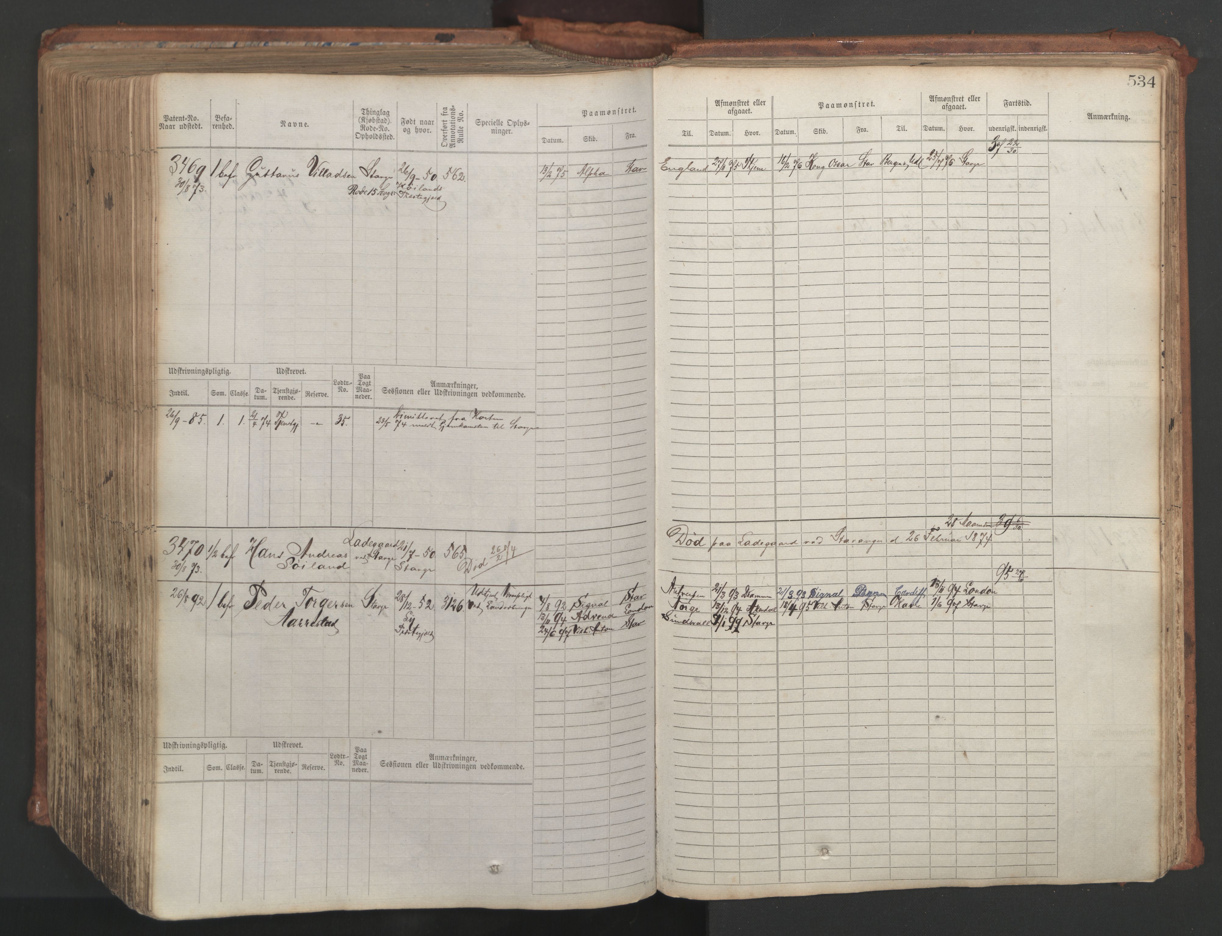 Stavanger sjømannskontor, AV/SAST-A-102006/F/Fb/Fbb/L0007: Sjøfartshovedrulle, patentnr. 2403-3604, 1869-1880, p. 591