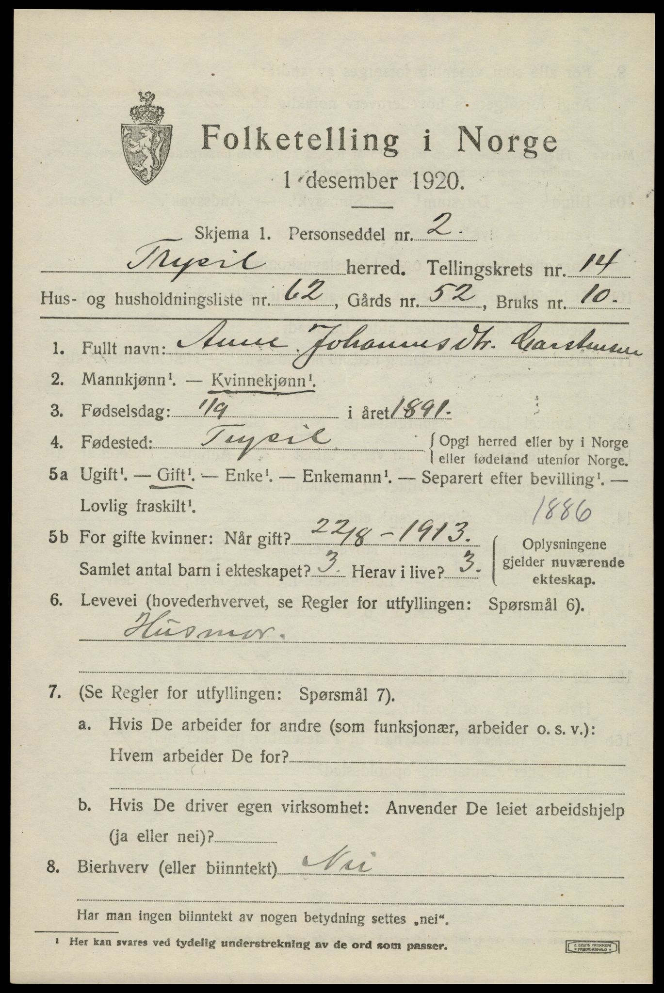 SAH, 1920 census for Trysil, 1920, p. 8679