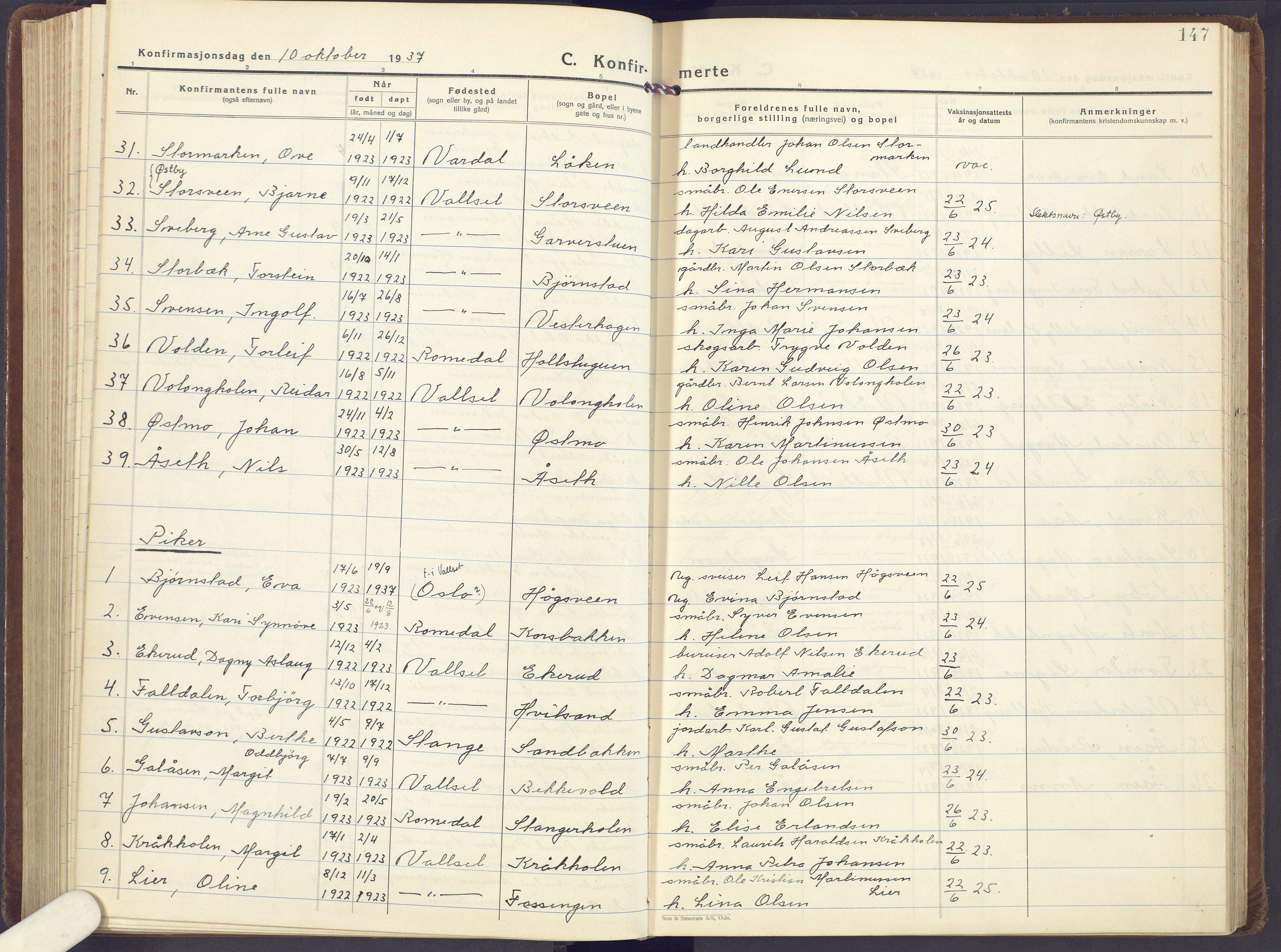 Romedal prestekontor, AV/SAH-PREST-004/K/L0013: Parish register (official) no. 13, 1930-1949, p. 147