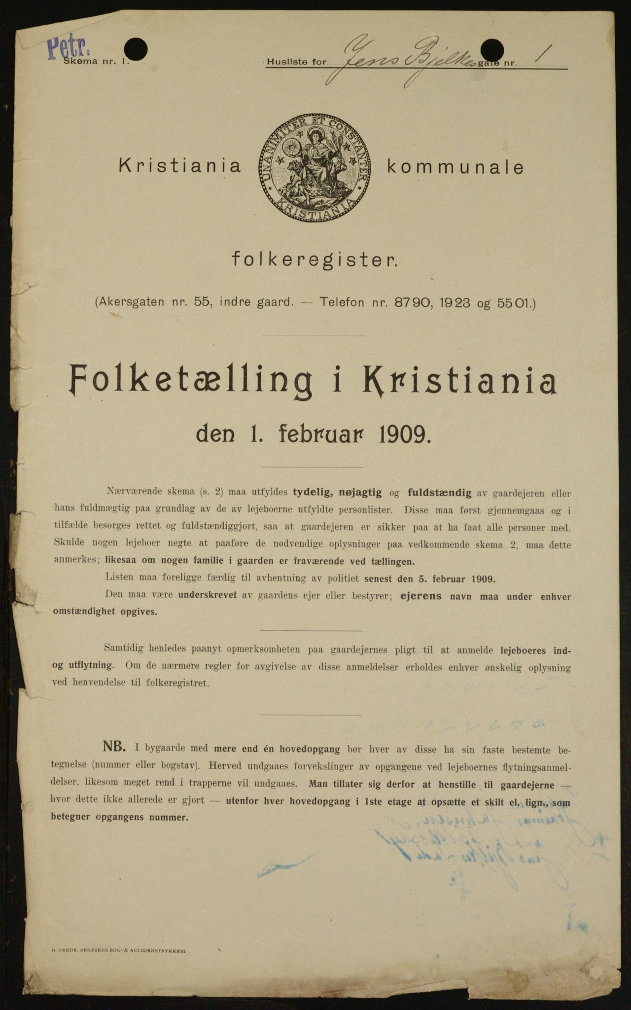 OBA, Municipal Census 1909 for Kristiania, 1909, p. 41491