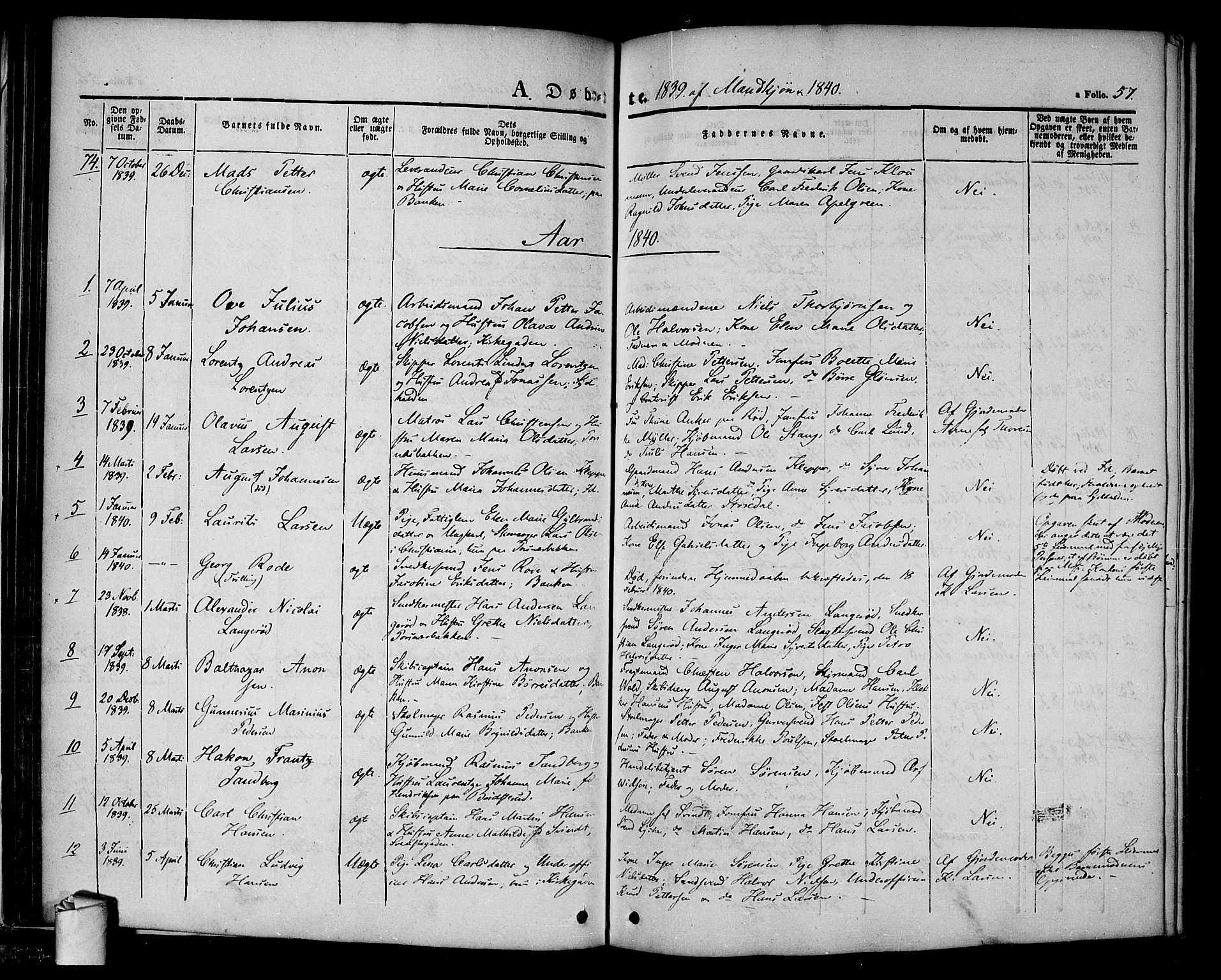 Halden prestekontor Kirkebøker, SAO/A-10909/F/Fa/L0005: Parish register (official) no. I 5, 1834-1845, p. 57
