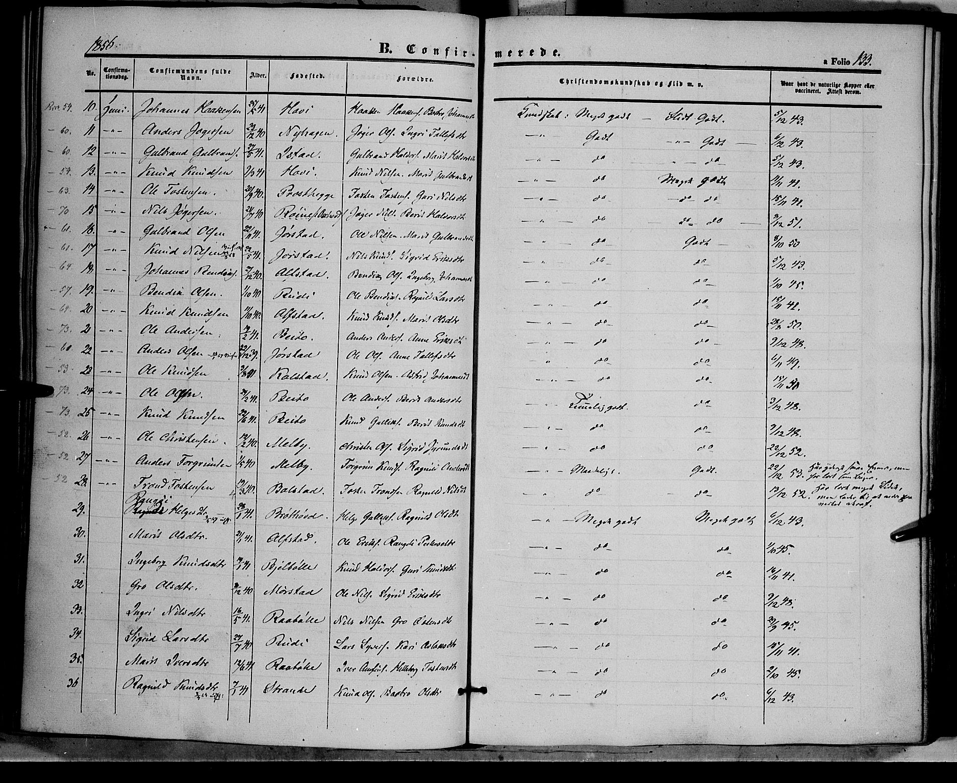 Øystre Slidre prestekontor, SAH/PREST-138/H/Ha/Haa/L0001: Parish register (official) no. 1, 1849-1874, p. 133