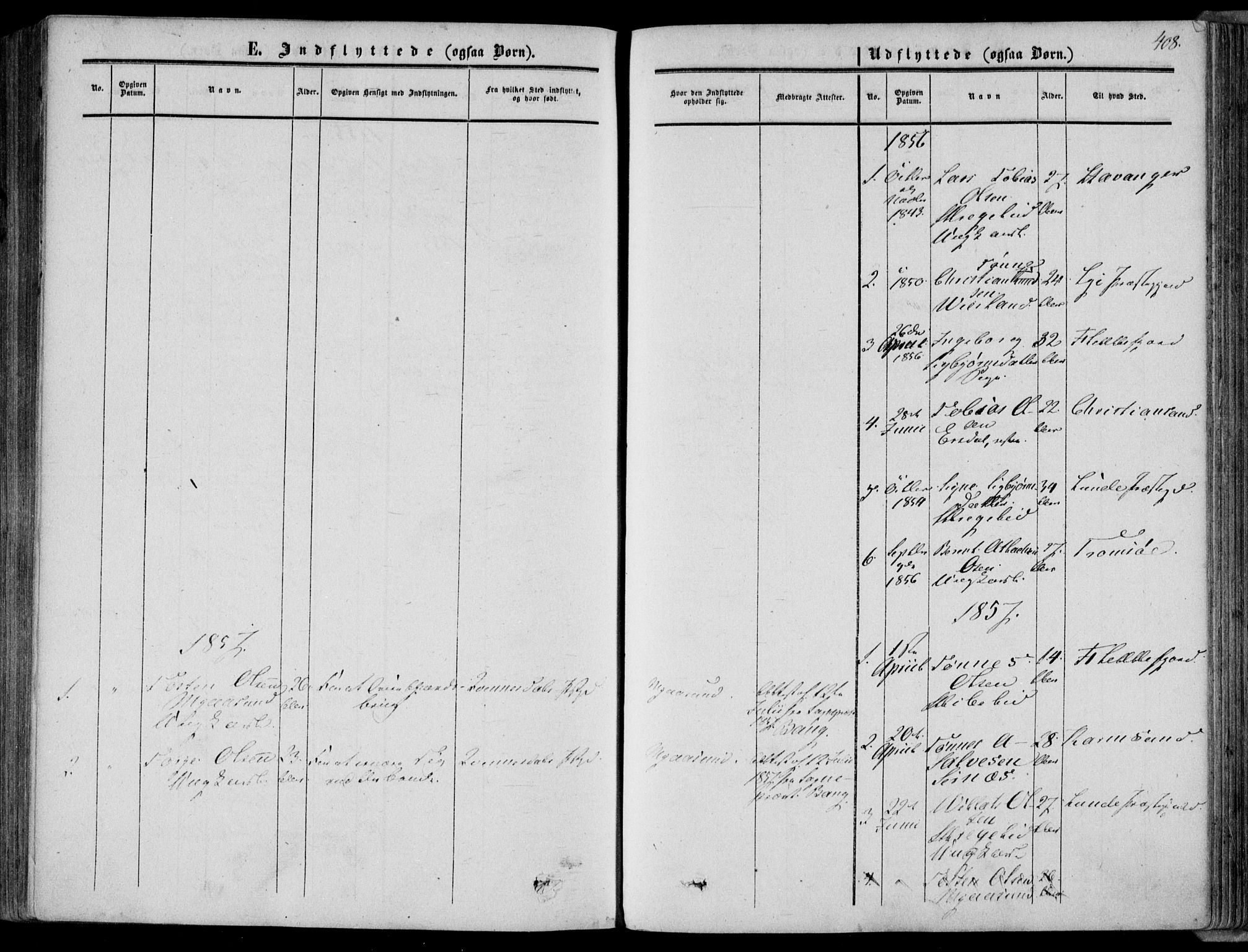 Bakke sokneprestkontor, SAK/1111-0002/F/Fa/Faa/L0006: Parish register (official) no. A 6, 1855-1877, p. 408
