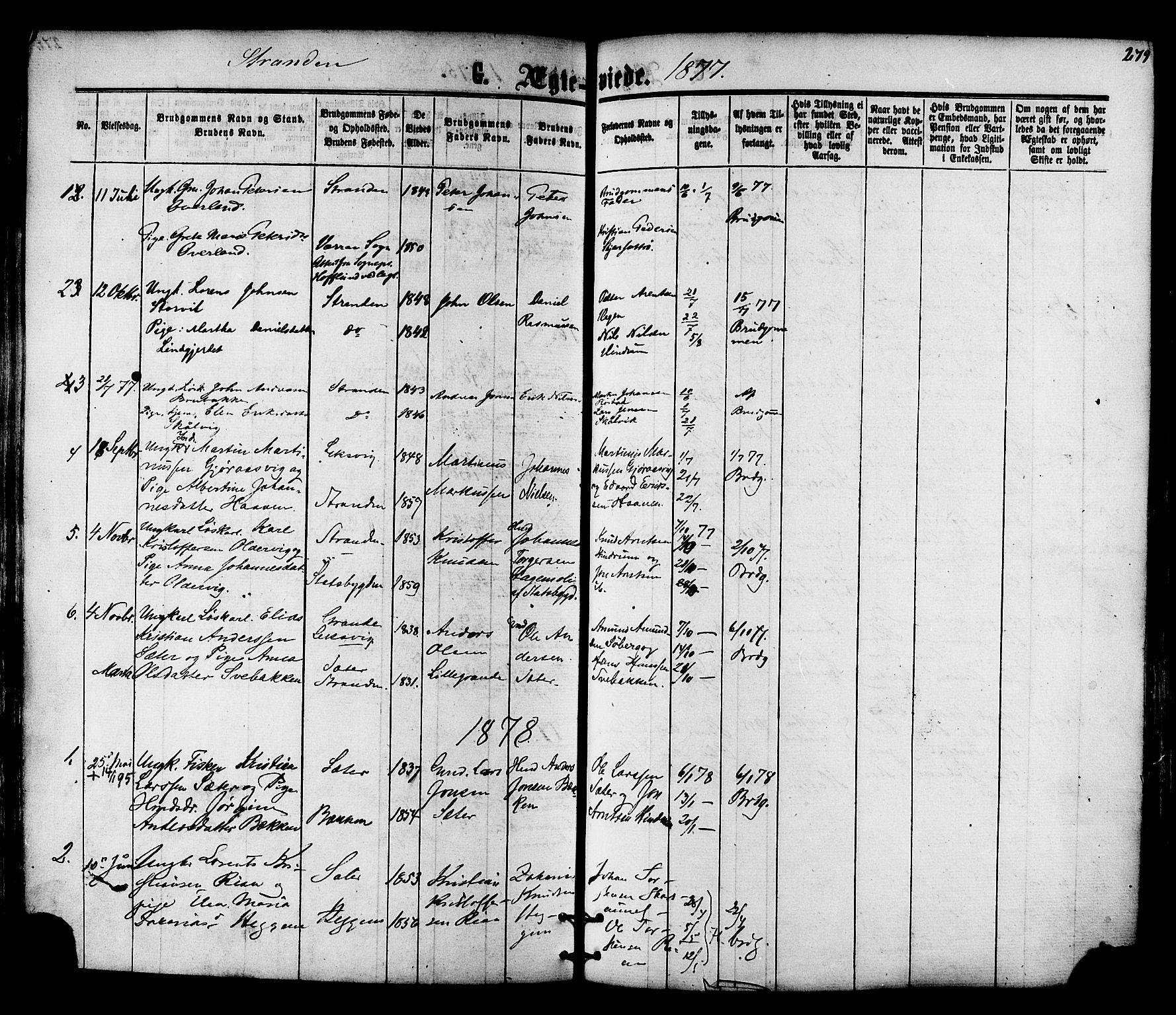 Ministerialprotokoller, klokkerbøker og fødselsregistre - Nord-Trøndelag, AV/SAT-A-1458/701/L0009: Parish register (official) no. 701A09 /2, 1864-1882, p. 279