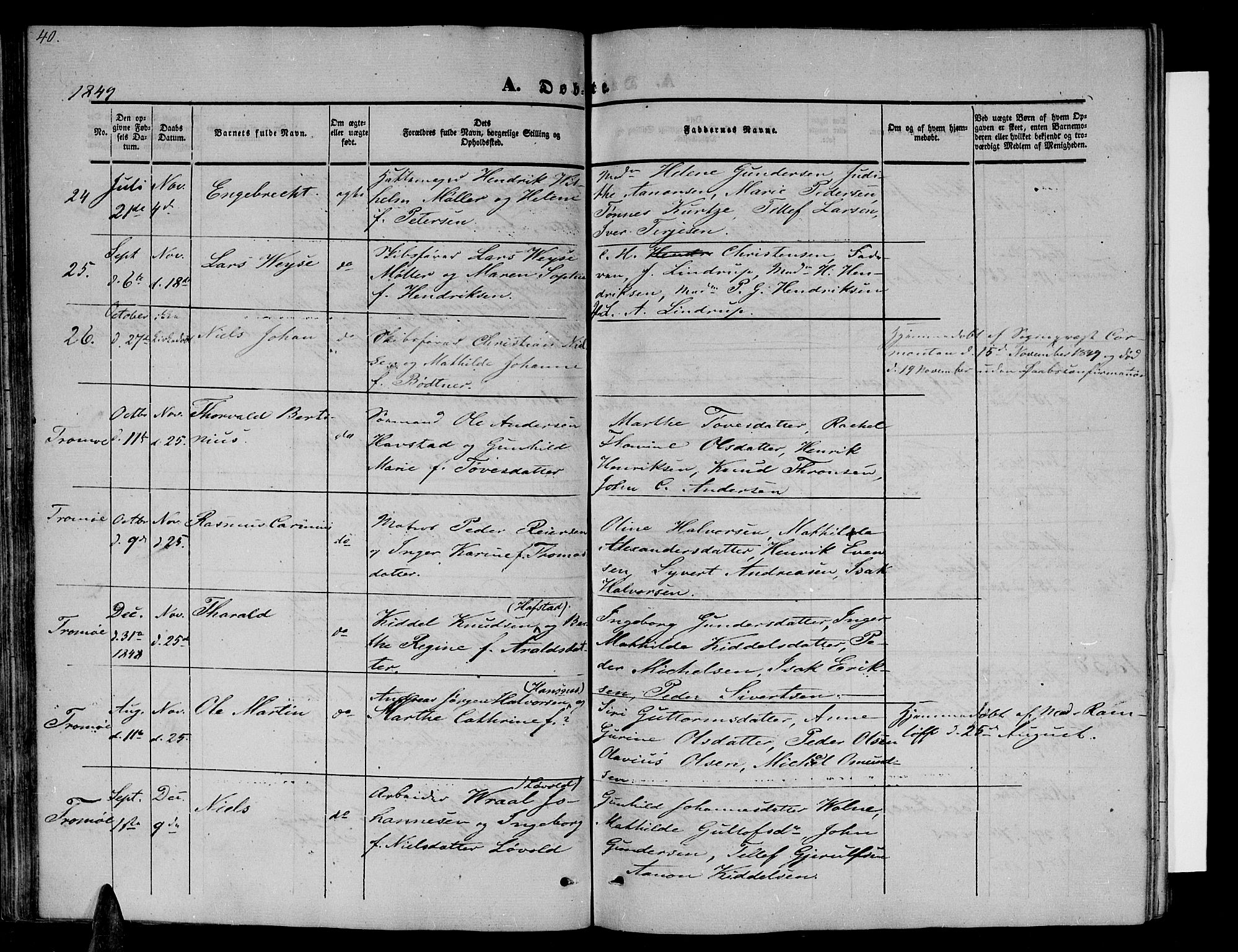 Arendal sokneprestkontor, Trefoldighet, AV/SAK-1111-0040/F/Fb/L0002: Parish register (copy) no. B 2, 1838-1860, p. 40