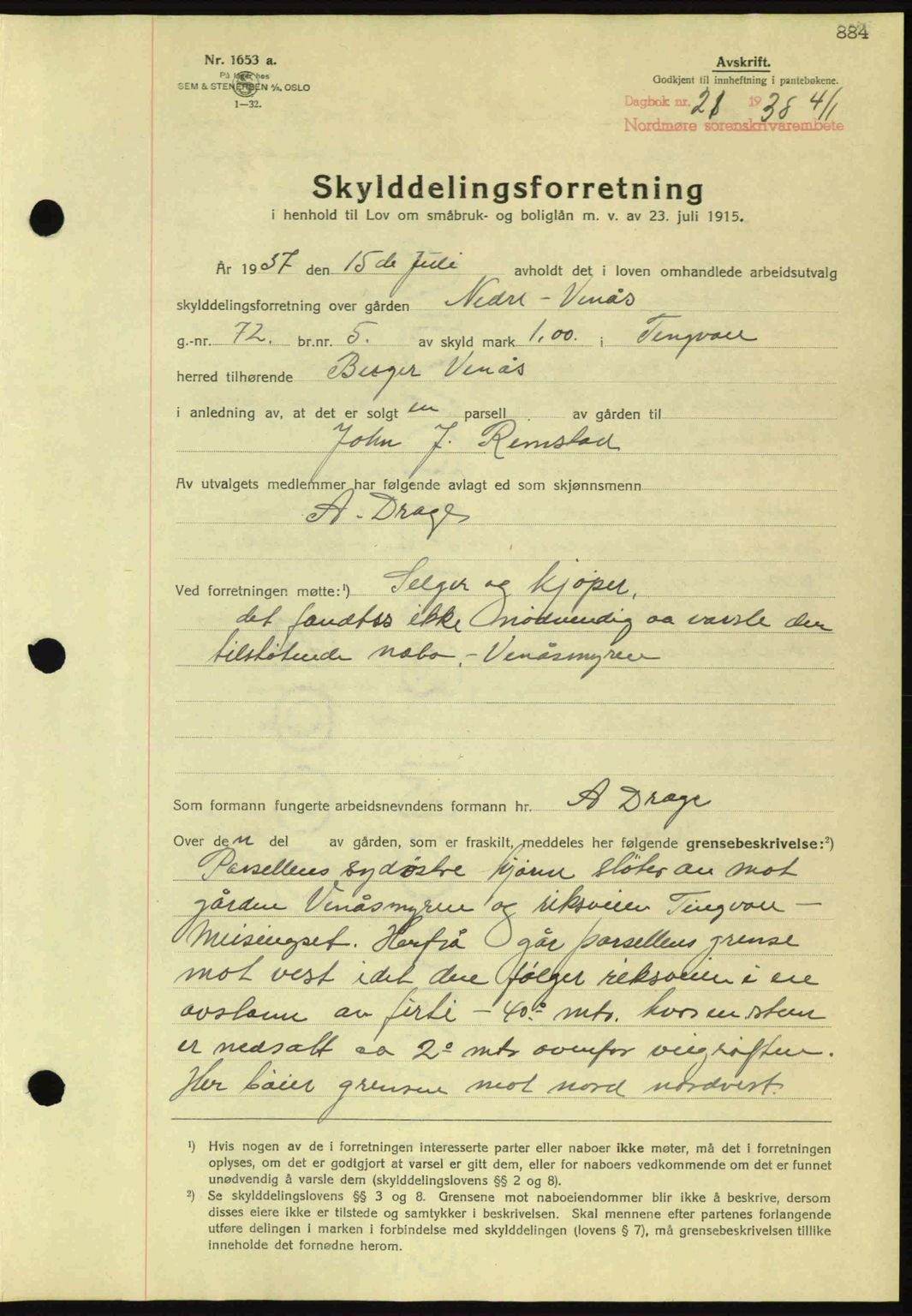 Nordmøre sorenskriveri, AV/SAT-A-4132/1/2/2Ca: Mortgage book no. A82, 1937-1938, Diary no: : 21/1938