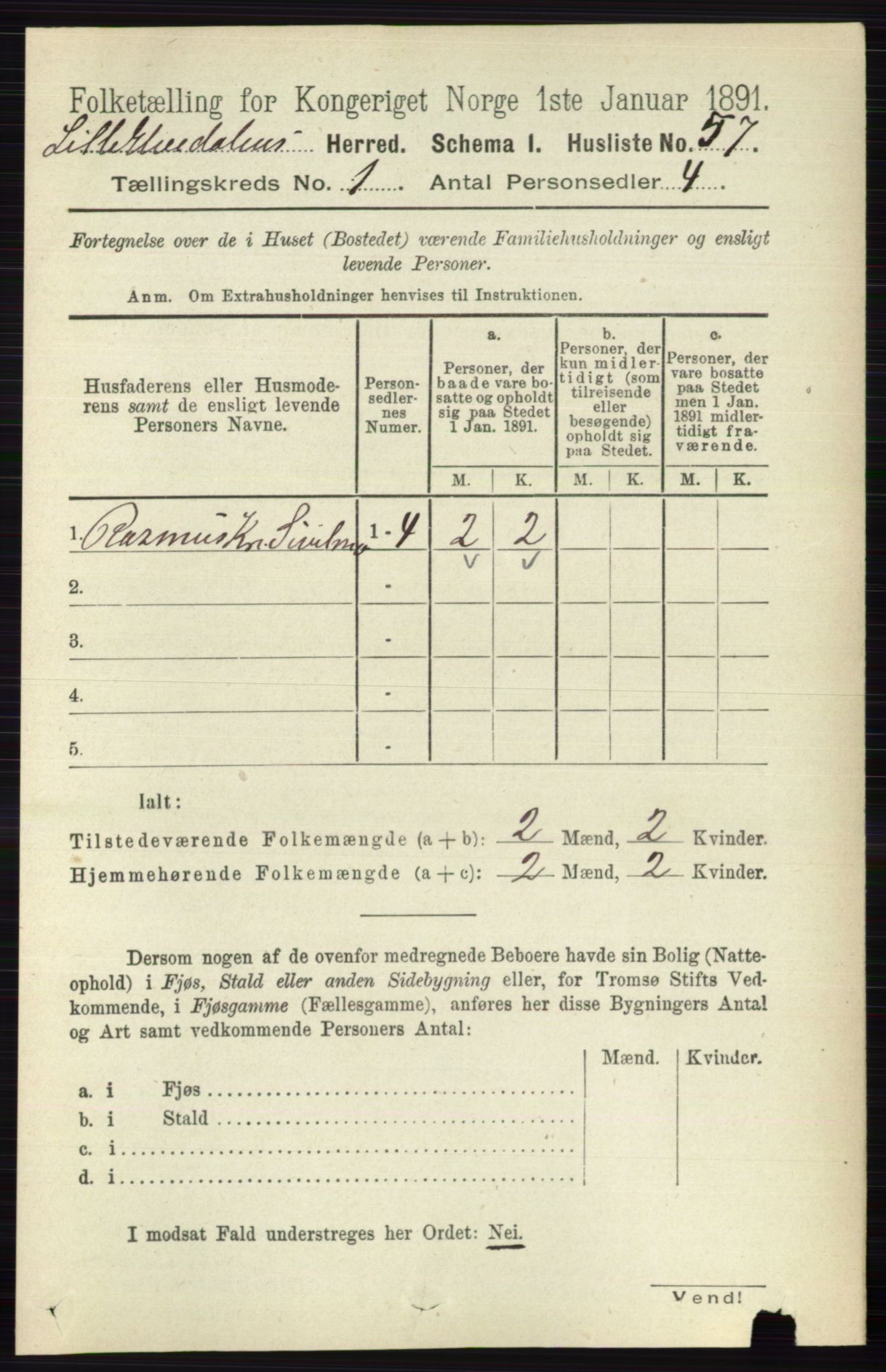 RA, 1891 census for 0438 Lille Elvedalen, 1891, p. 85