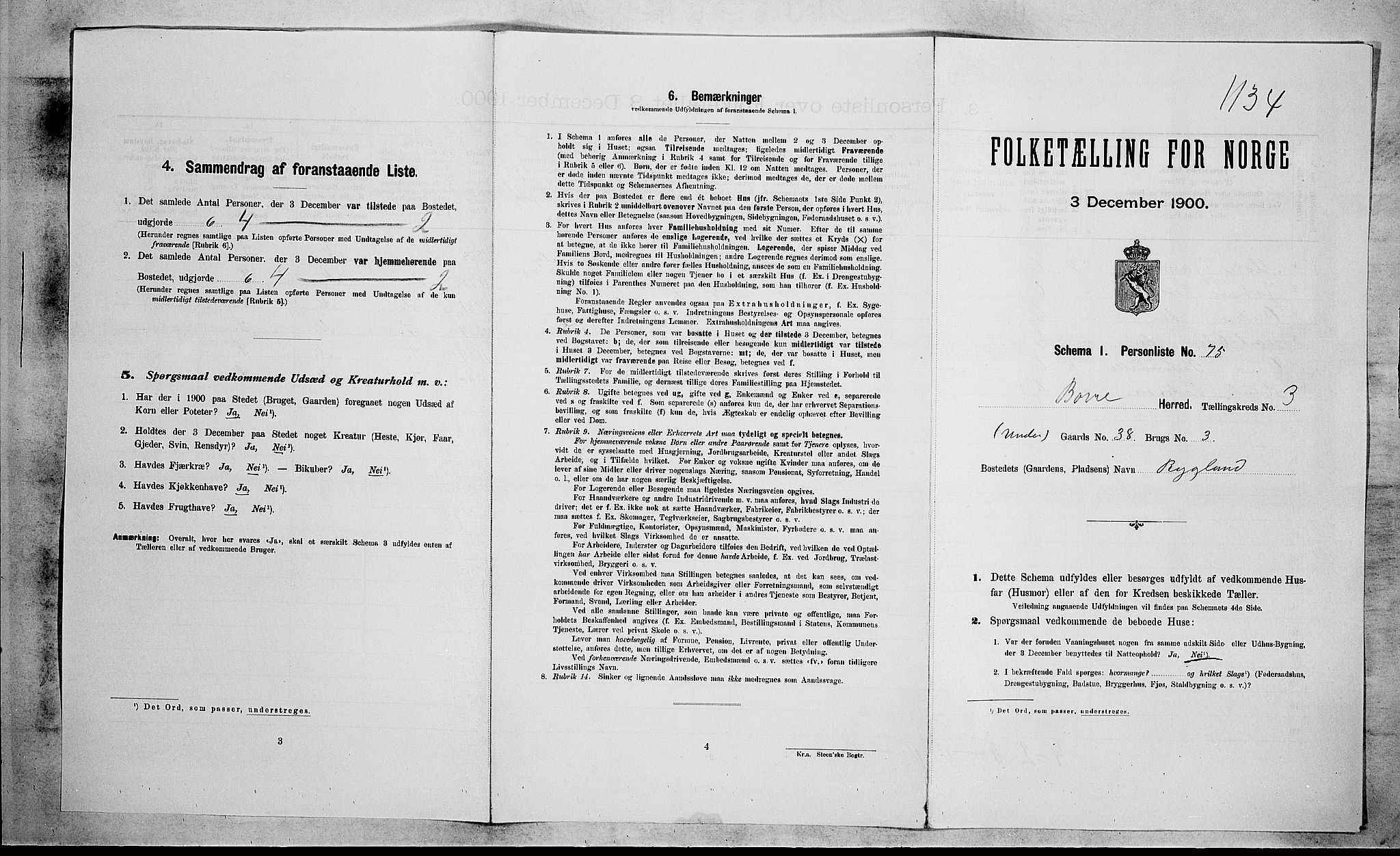 RA, 1900 census for Borre, 1900, p. 555