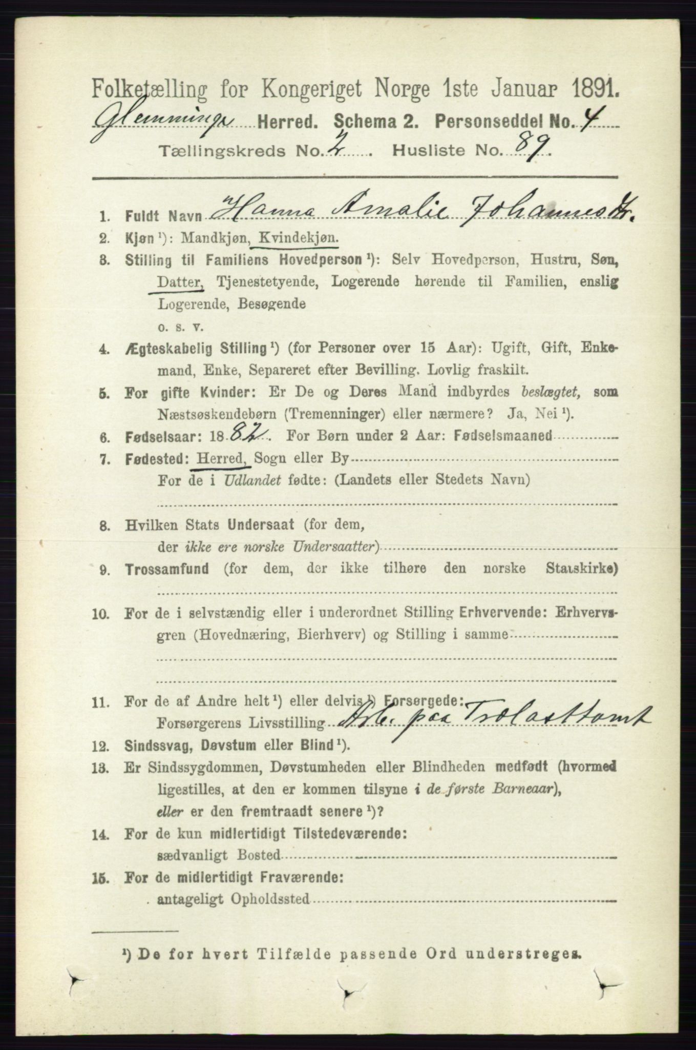 RA, 1891 census for 0132 Glemmen, 1891, p. 1295