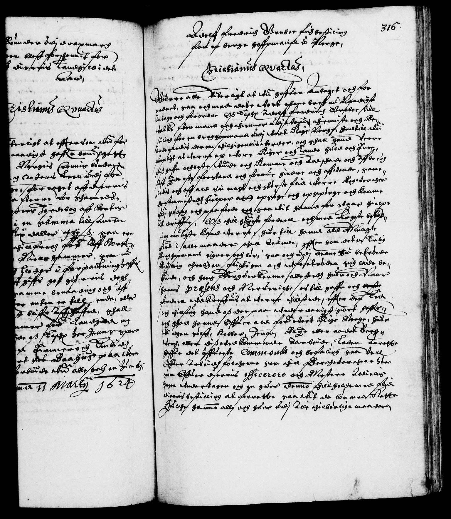 Danske Kanselli 1572-1799, AV/RA-EA-3023/F/Fc/Fca/Fcaa/L0004: Norske registre (mikrofilm), 1617-1630, p. 316a