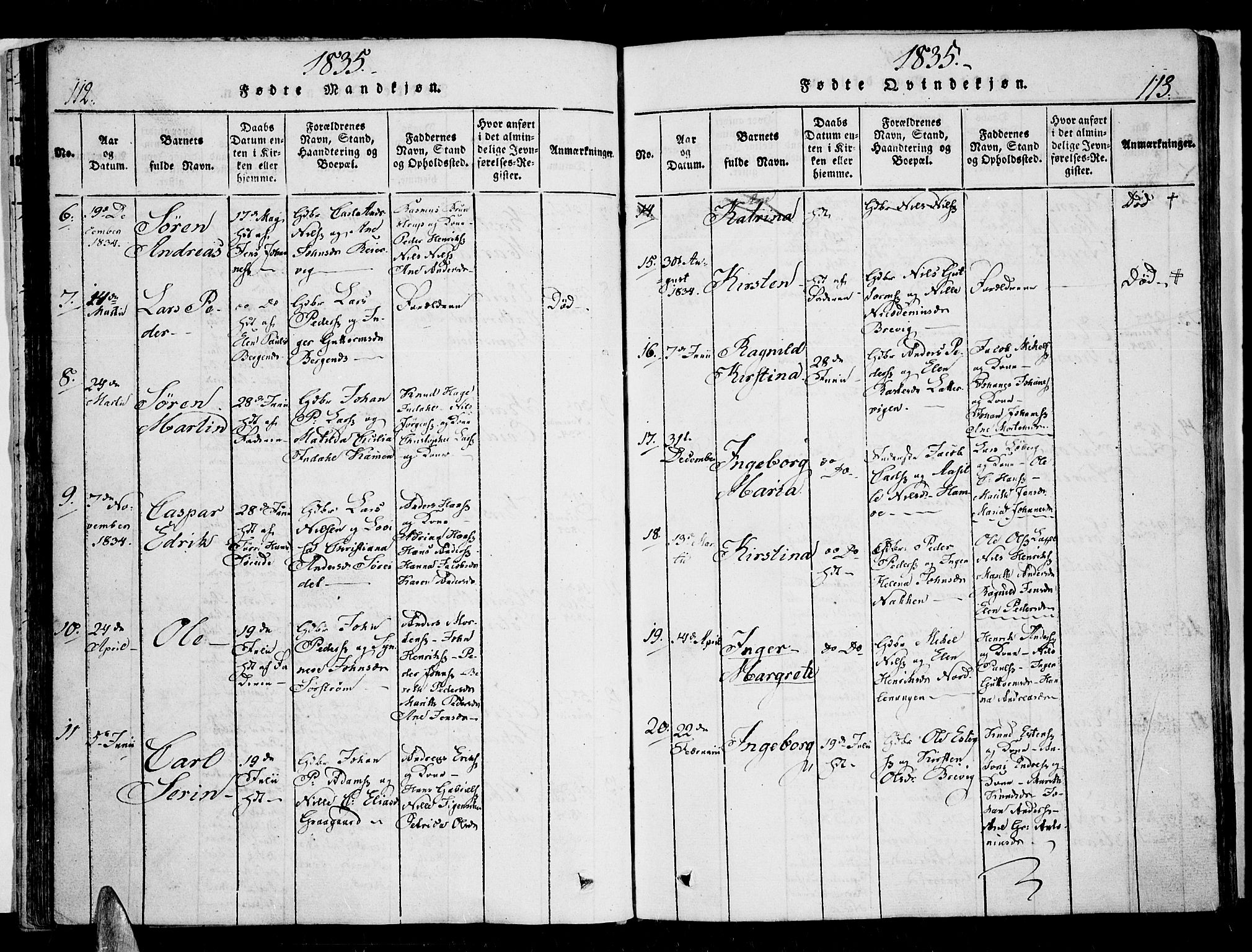 Karlsøy sokneprestembete, AV/SATØ-S-1299/H/Ha/Haa/L0002kirke: Parish register (official) no. 2, 1823-1842, p. 112-113