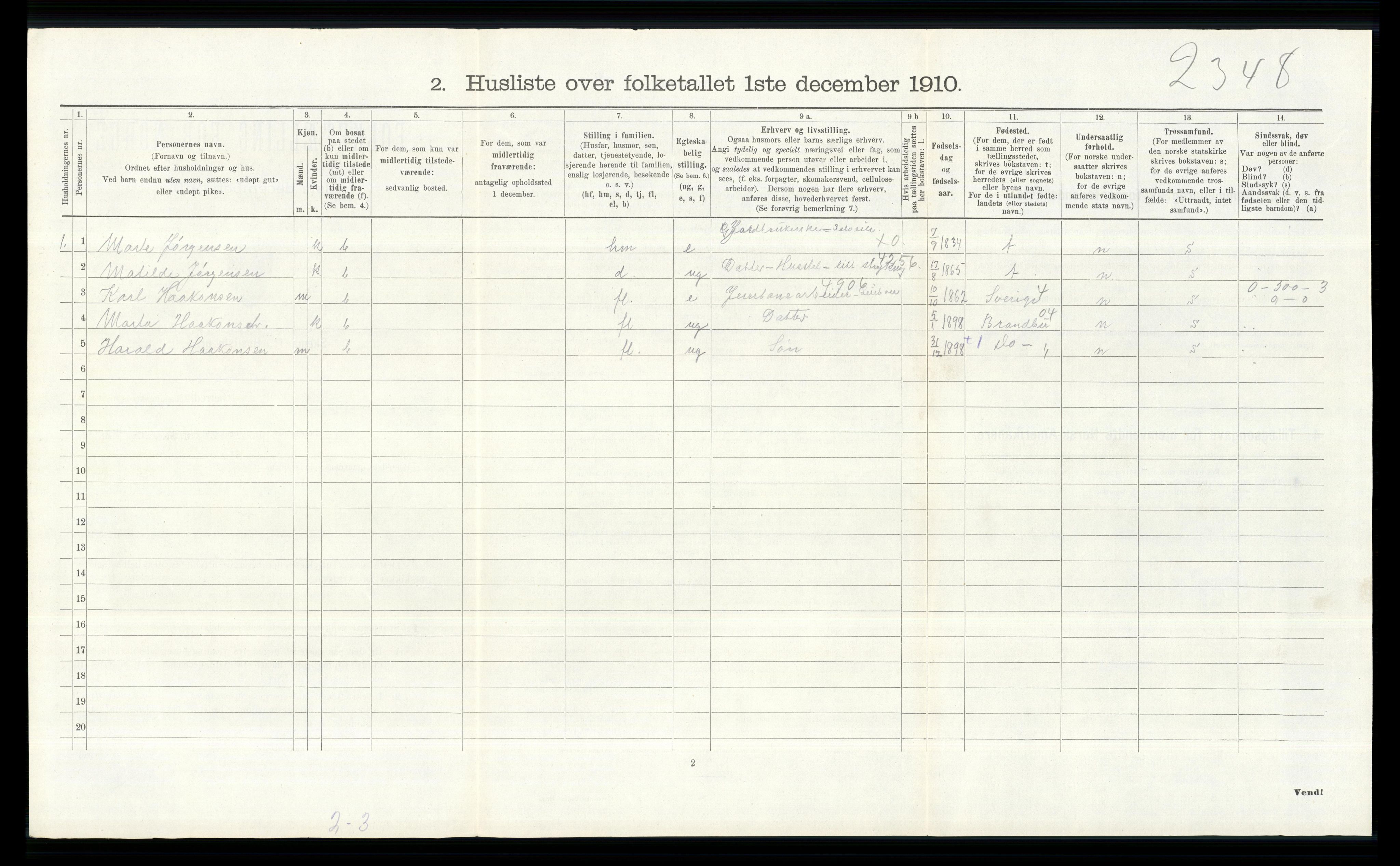 RA, 1910 census for Norderhov, 1910, p. 2805