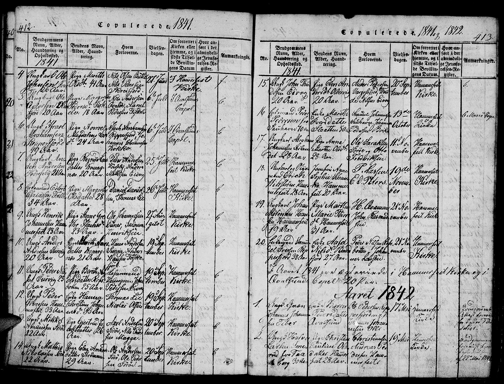 Hammerfest sokneprestkontor, AV/SATØ-S-1347/H/Hb/L0001.klokk: Parish register (copy) no. 1, 1822-1850, p. 412-413