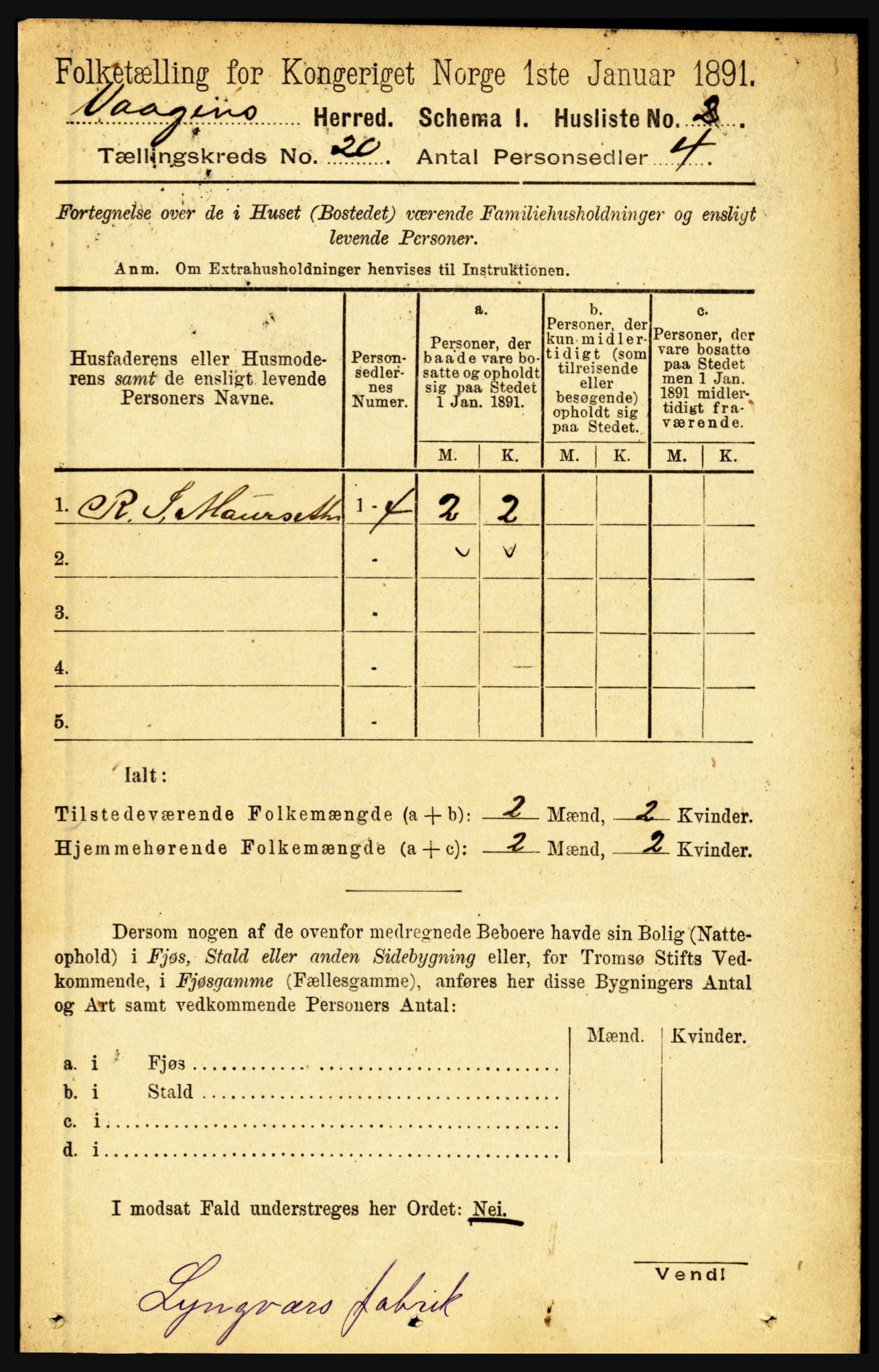 RA, 1891 census for 1865 Vågan, 1891, p. 5829