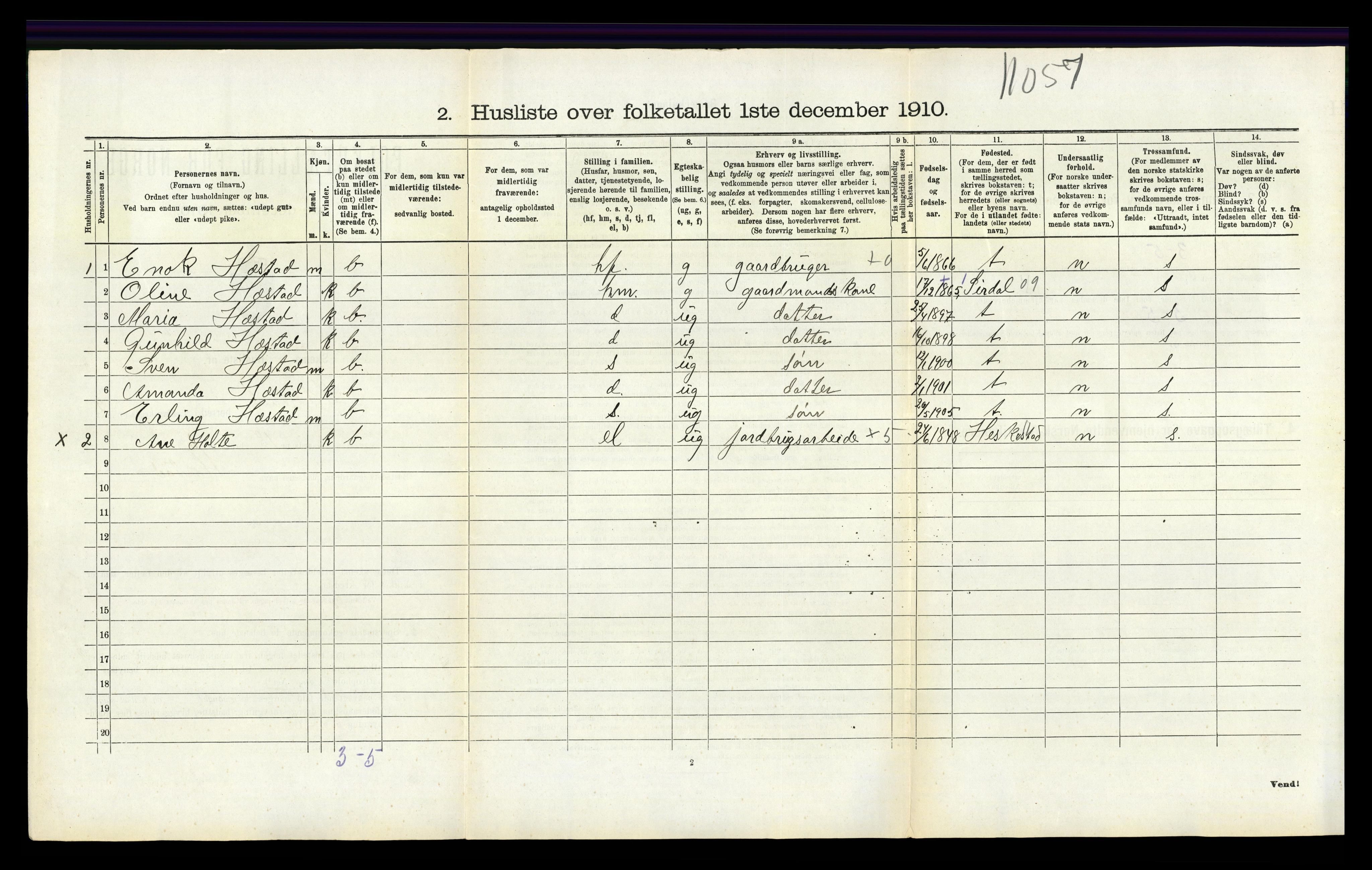 RA, 1910 census for Helleland, 1910, p. 136