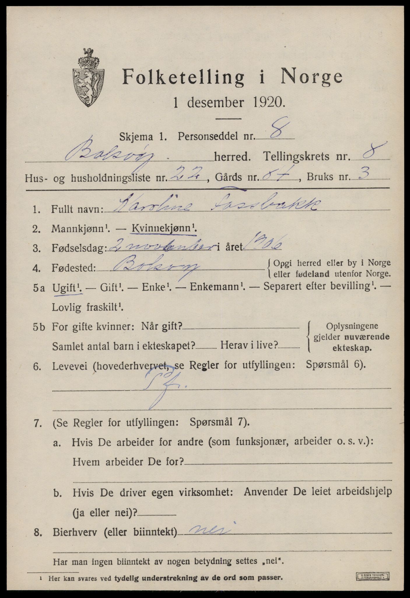 SAT, 1920 census for Bolsøy, 1920, p. 9857