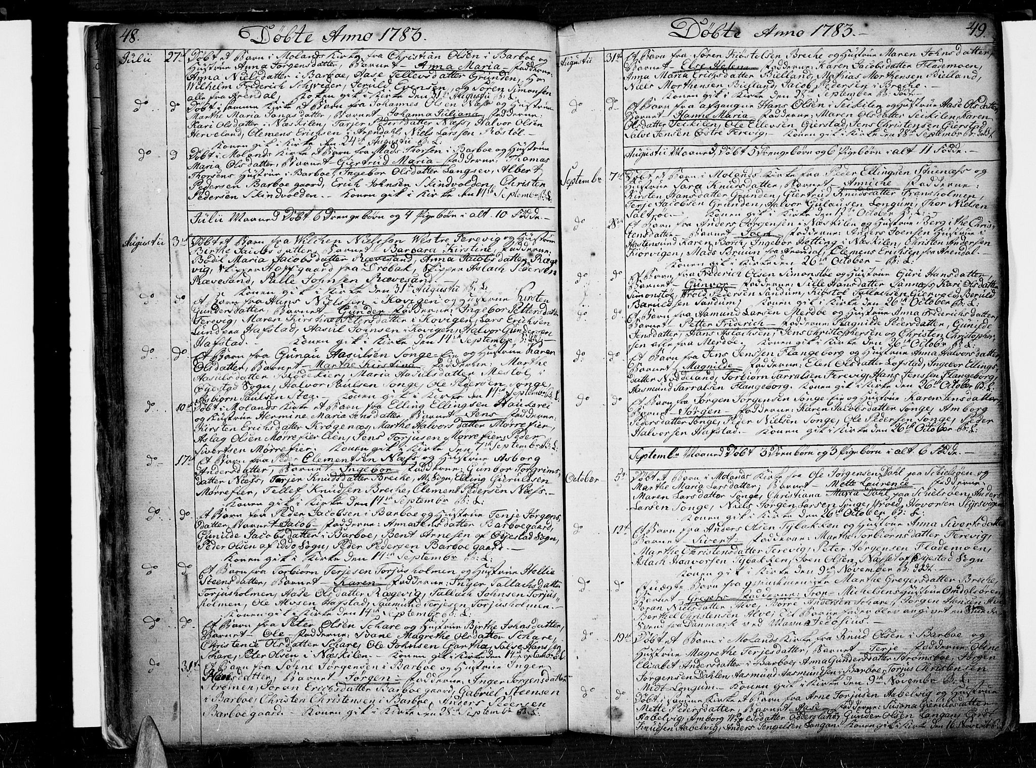 Tromøy sokneprestkontor, SAK/1111-0041/F/Fa/L0002: Parish register (official) no. A 2, 1773-1808, p. 48-49