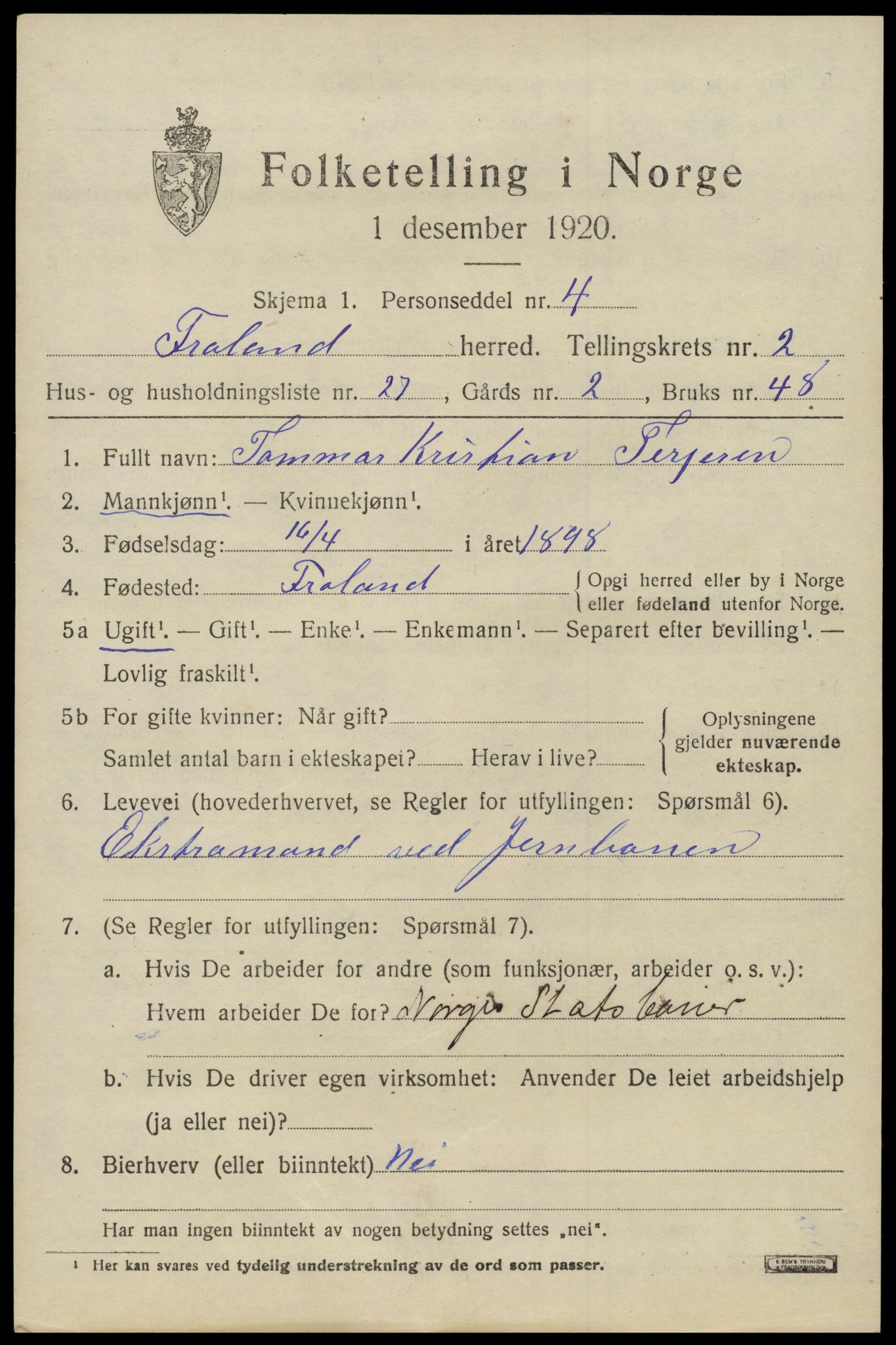 SAK, 1920 census for Froland, 1920, p. 2131