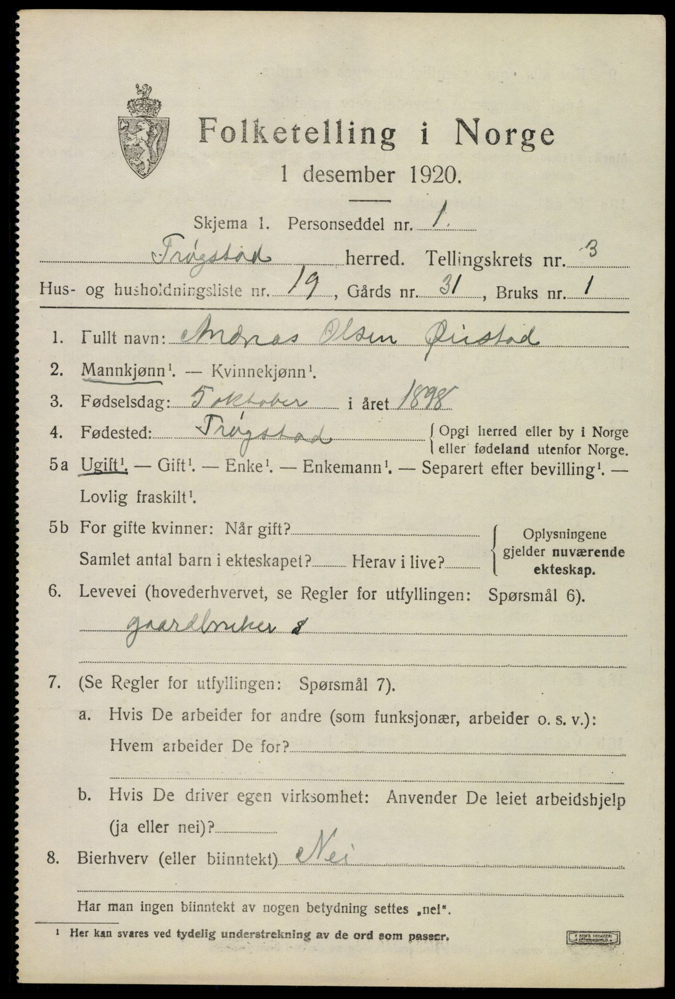 SAO, 1920 census for Trøgstad, 1920, p. 3546