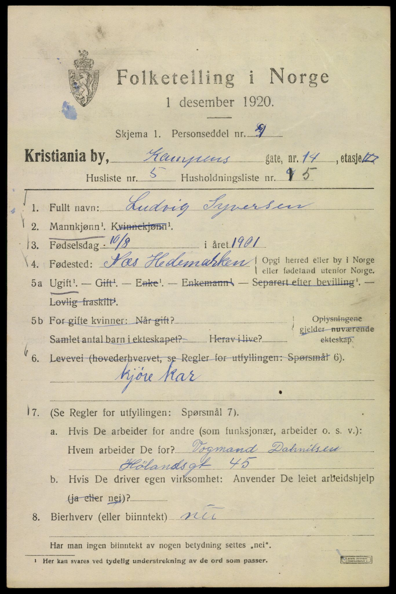 SAO, 1920 census for Kristiania, 1920, p. 325993