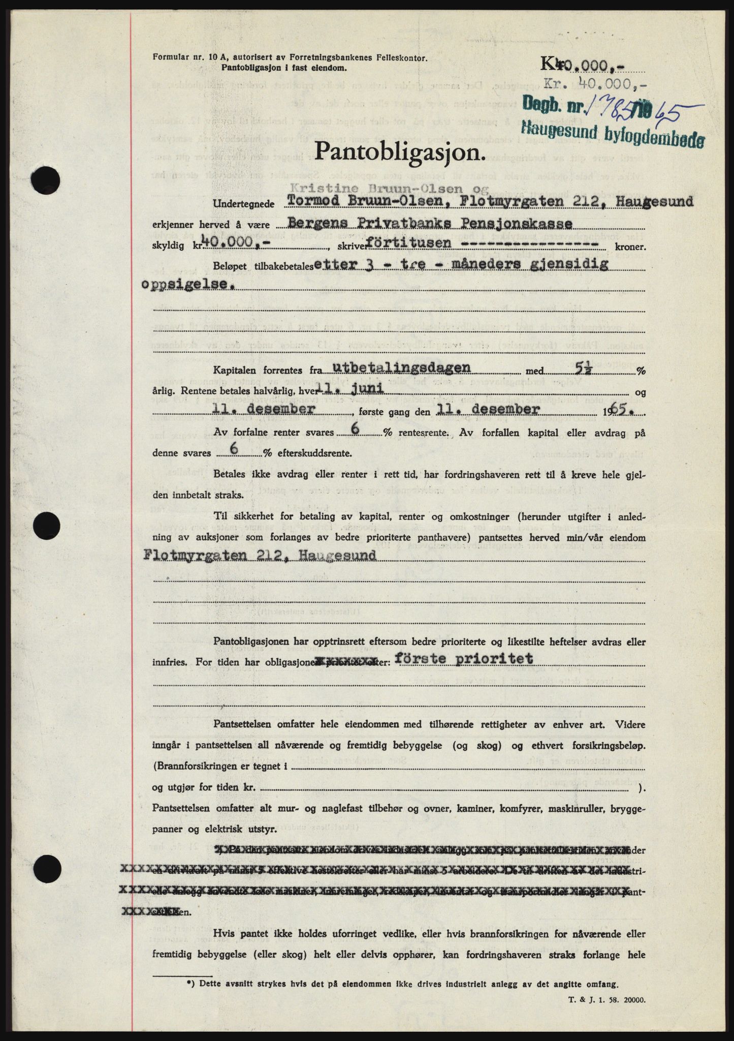 Haugesund tingrett, SAST/A-101415/01/II/IIC/L0053: Mortgage book no. B 53, 1965-1965, Diary no: : 1785/1965