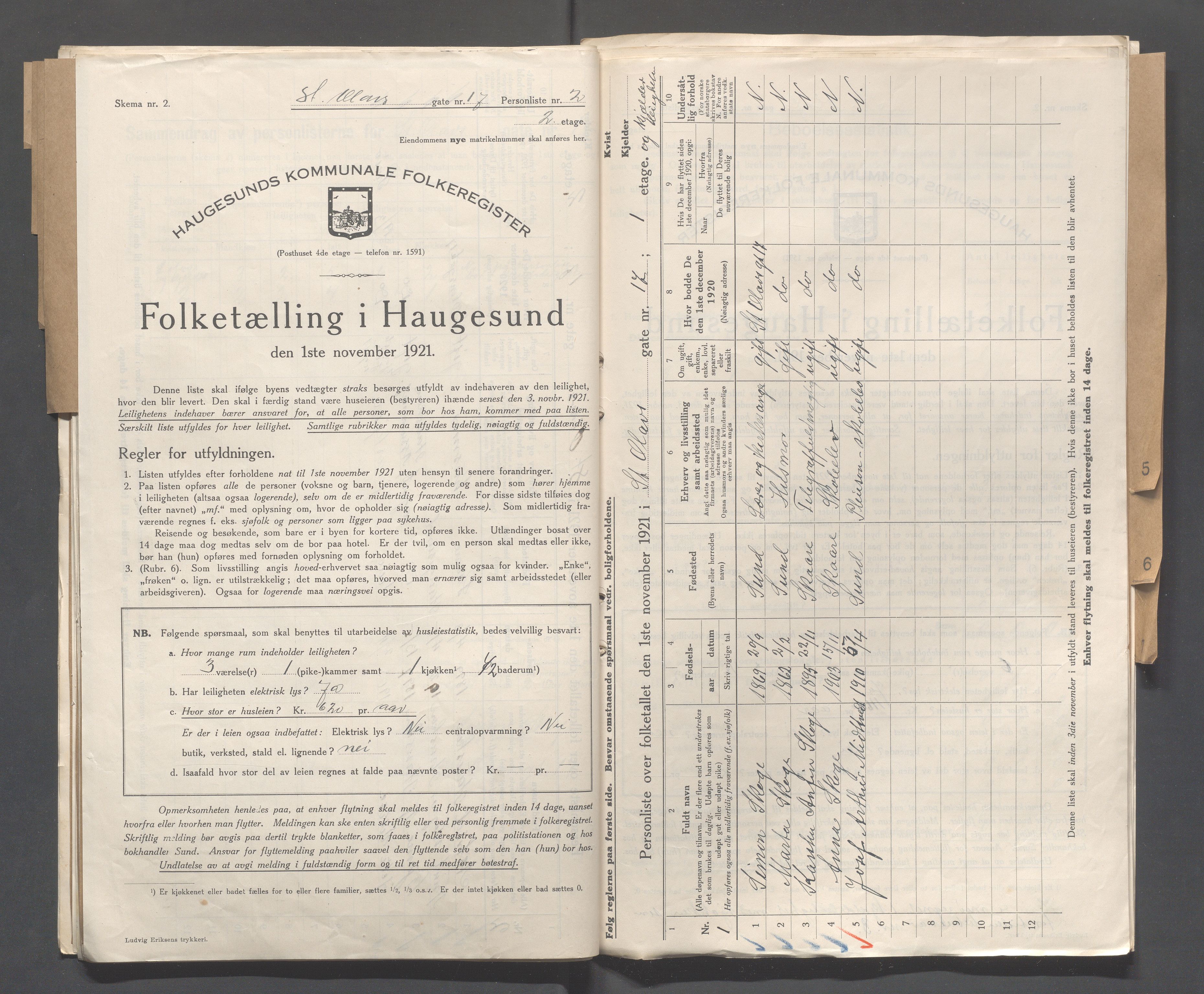 IKAR, Local census 1.11.1921 for Haugesund, 1921, p. 4297