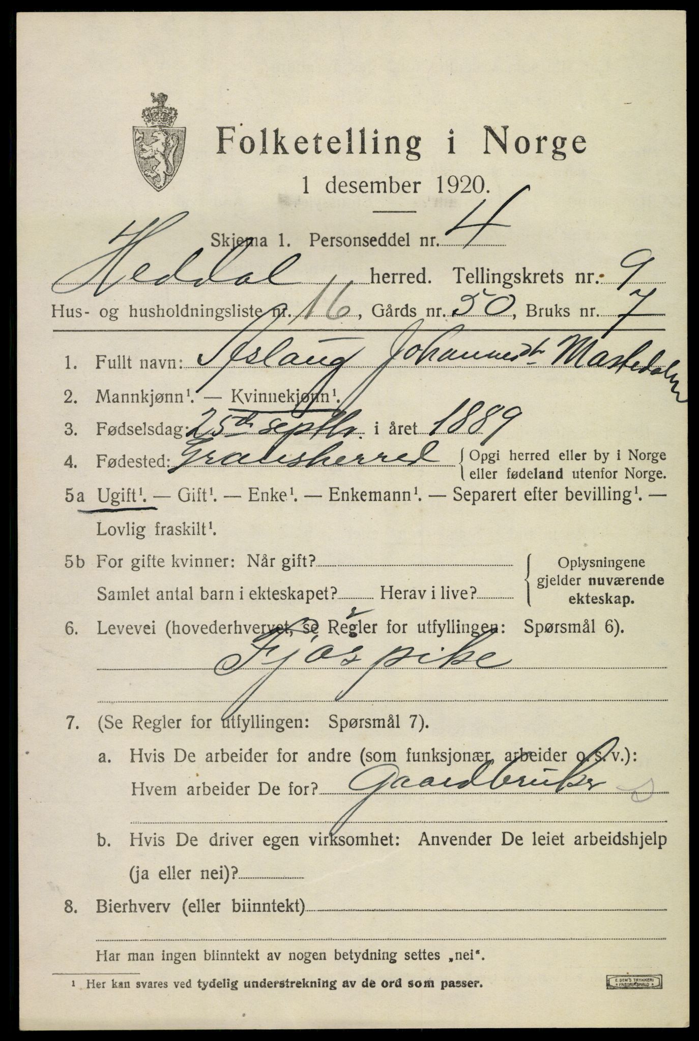 SAKO, 1920 census for Heddal, 1920, p. 6768