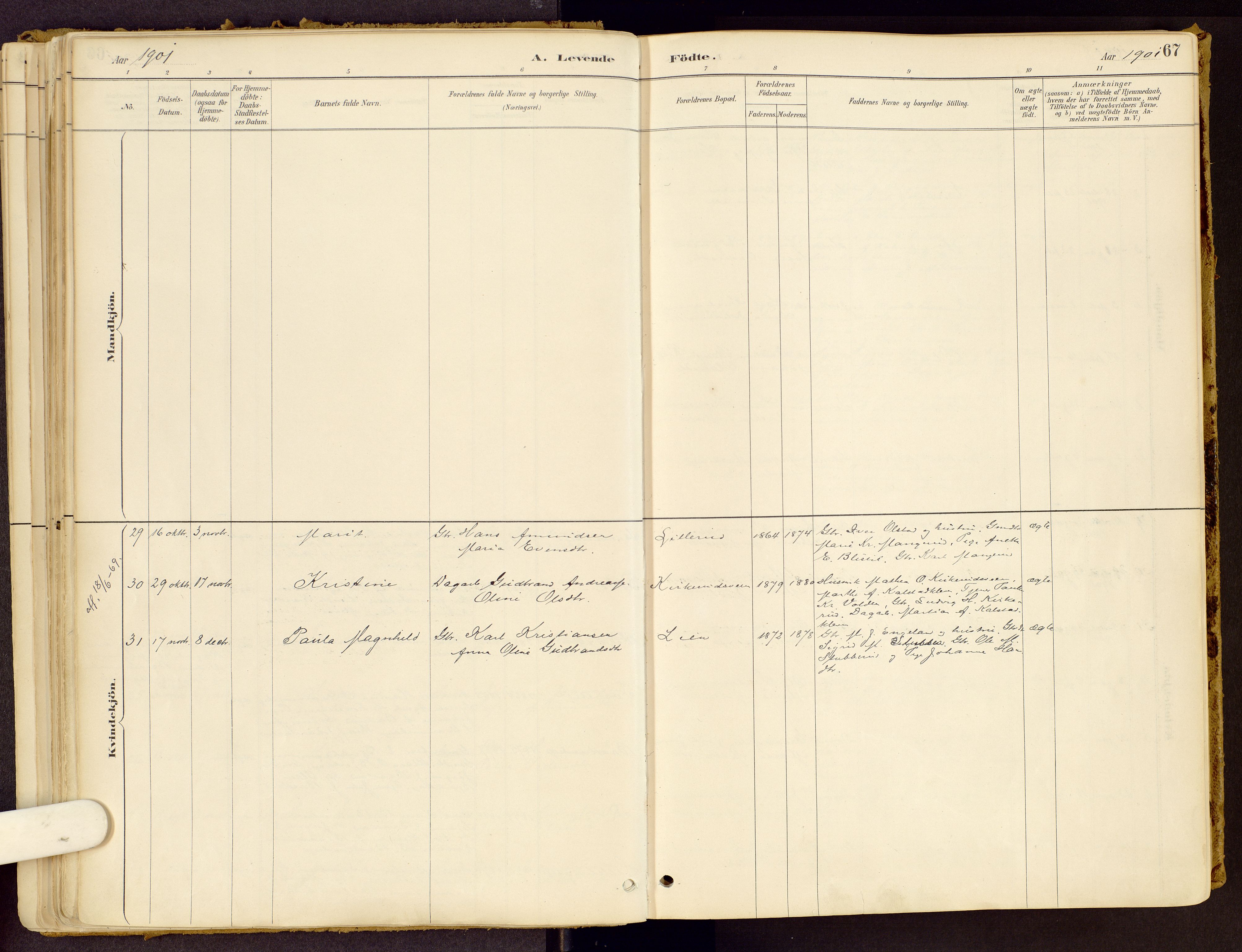 Vestre Gausdal prestekontor, SAH/PREST-094/H/Ha/Haa/L0001: Parish register (official) no. 1, 1887-1914, p. 67