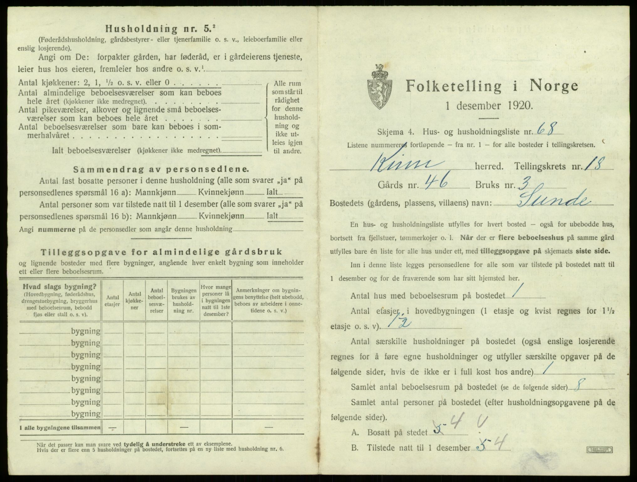 SAB, 1920 census for Kinn, 1920, p. 953