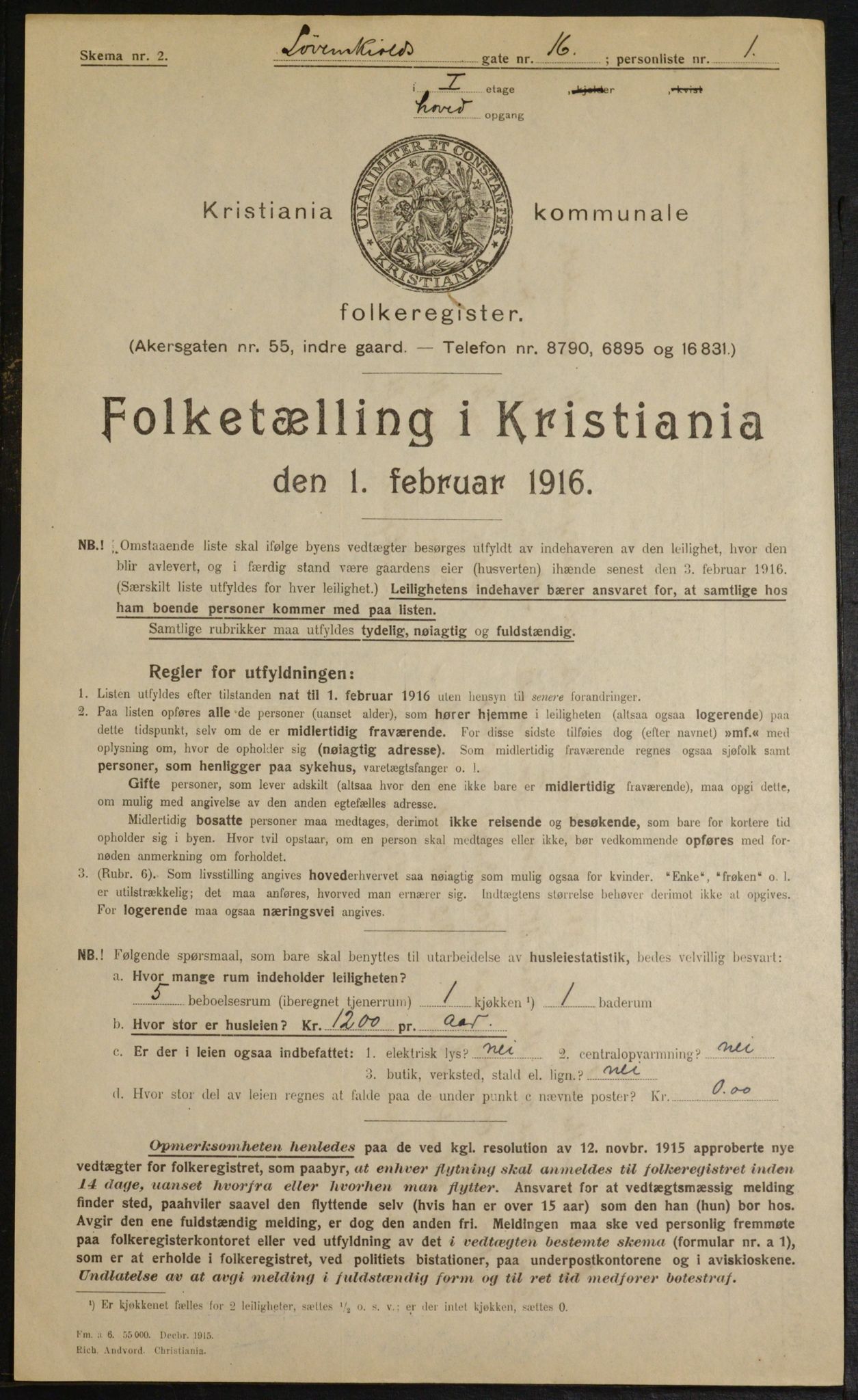 OBA, Municipal Census 1916 for Kristiania, 1916, p. 60377