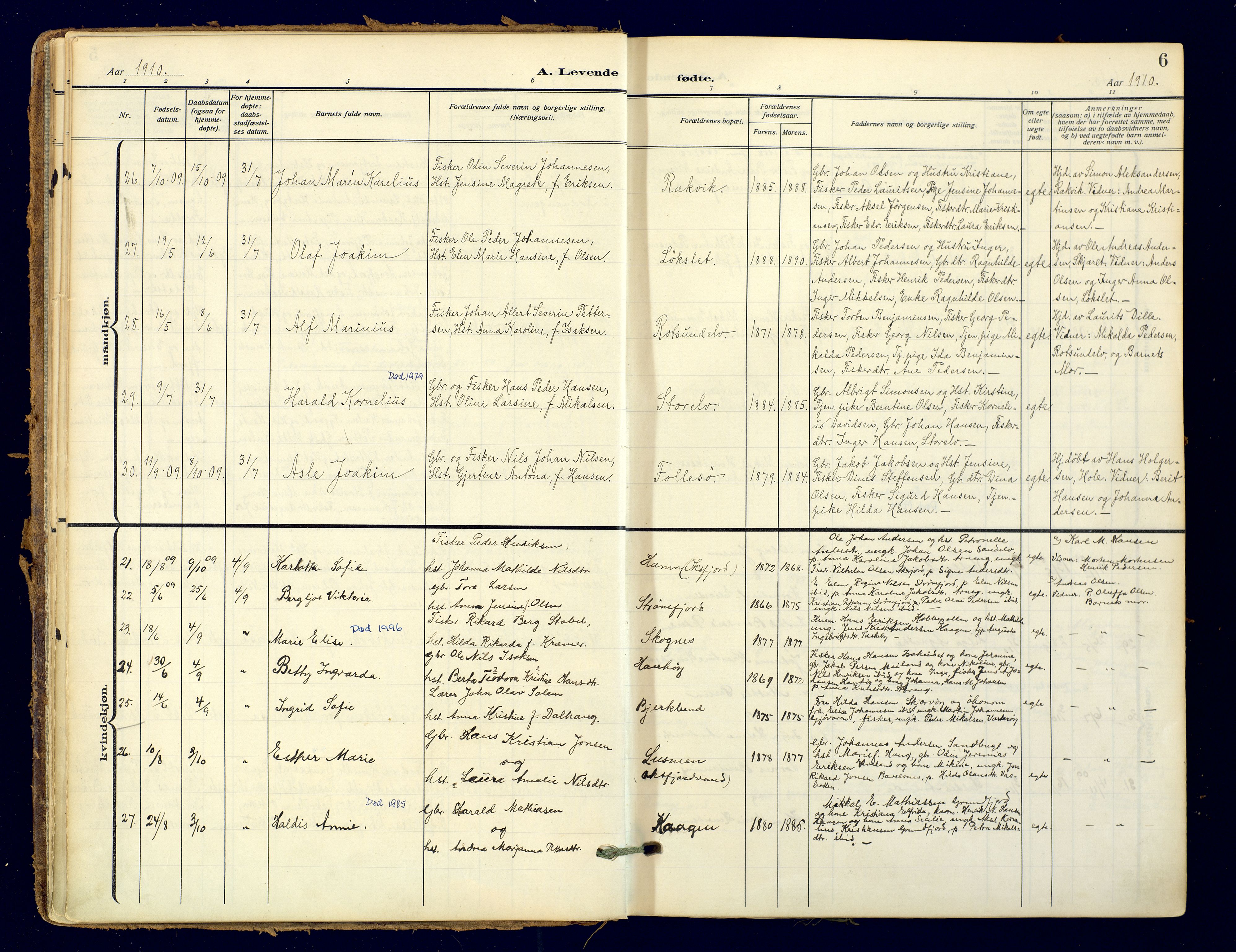 Skjervøy sokneprestkontor, AV/SATØ-S-1300/H/Ha/Haa: Parish register (official) no. 18, 1910-1926, p. 6