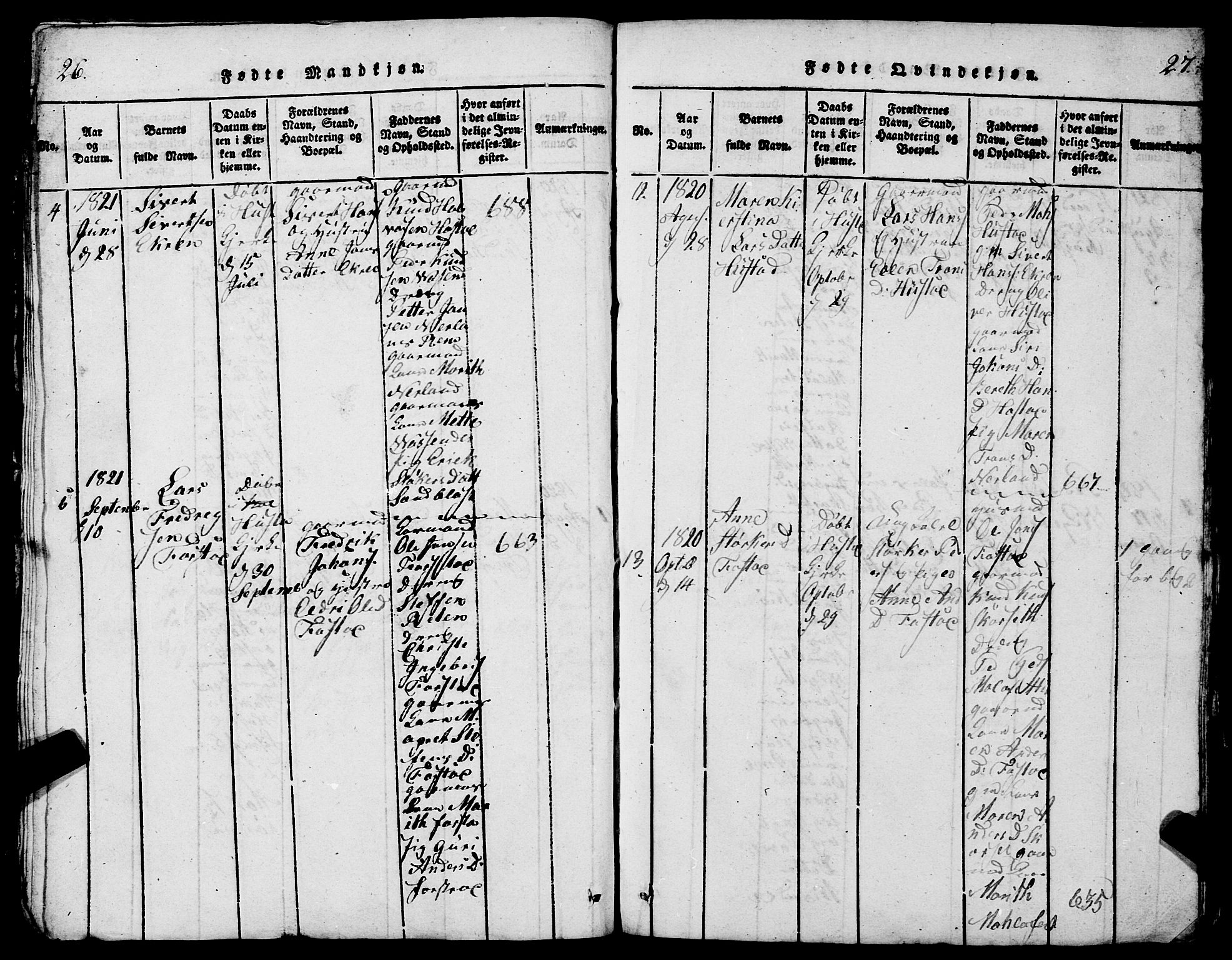 Ministerialprotokoller, klokkerbøker og fødselsregistre - Møre og Romsdal, AV/SAT-A-1454/567/L0781: Parish register (copy) no. 567C01, 1818-1845, p. 26-27