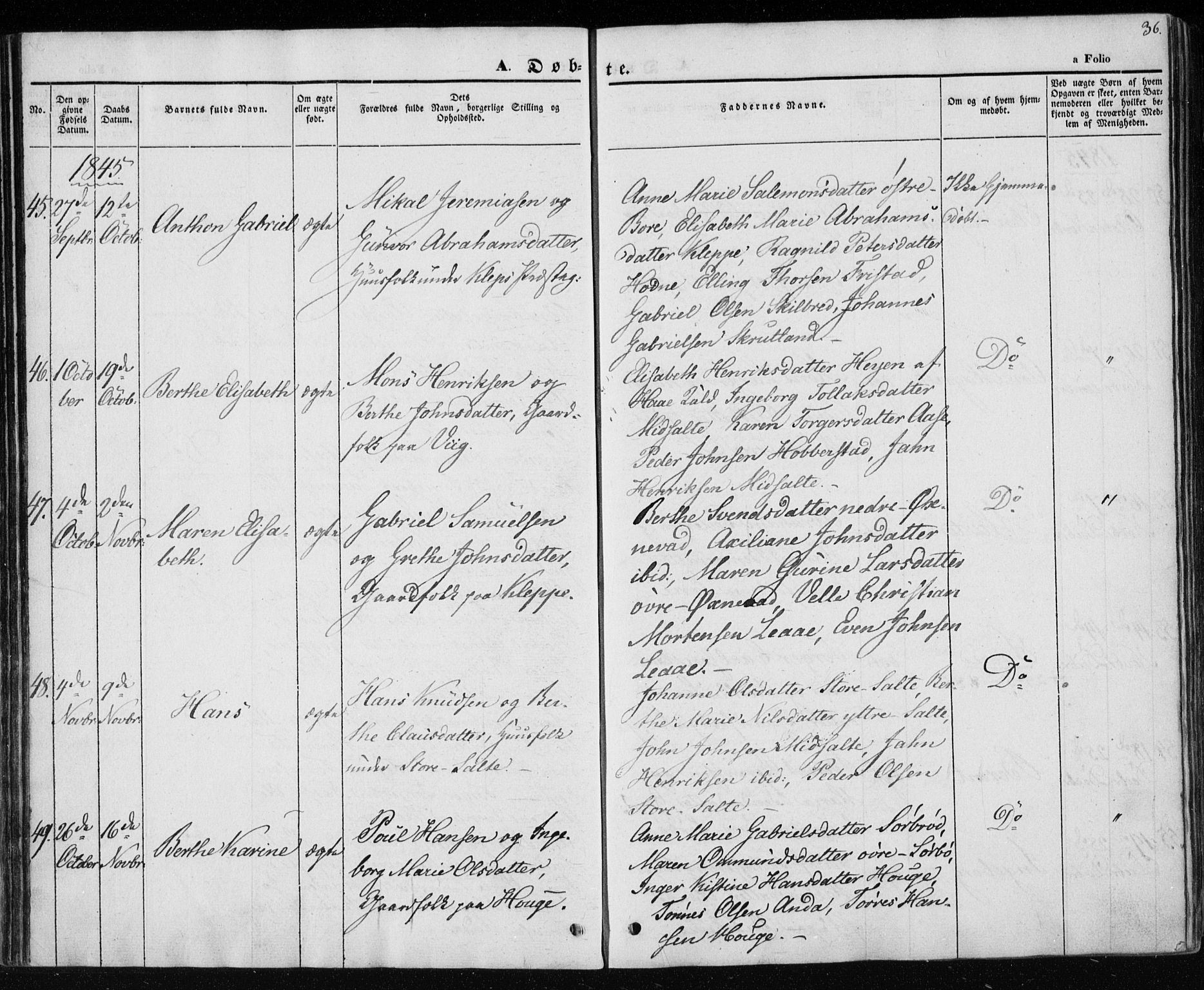 Klepp sokneprestkontor, AV/SAST-A-101803/001/3/30BA/L0004: Parish register (official) no. A 4, 1842-1852, p. 36