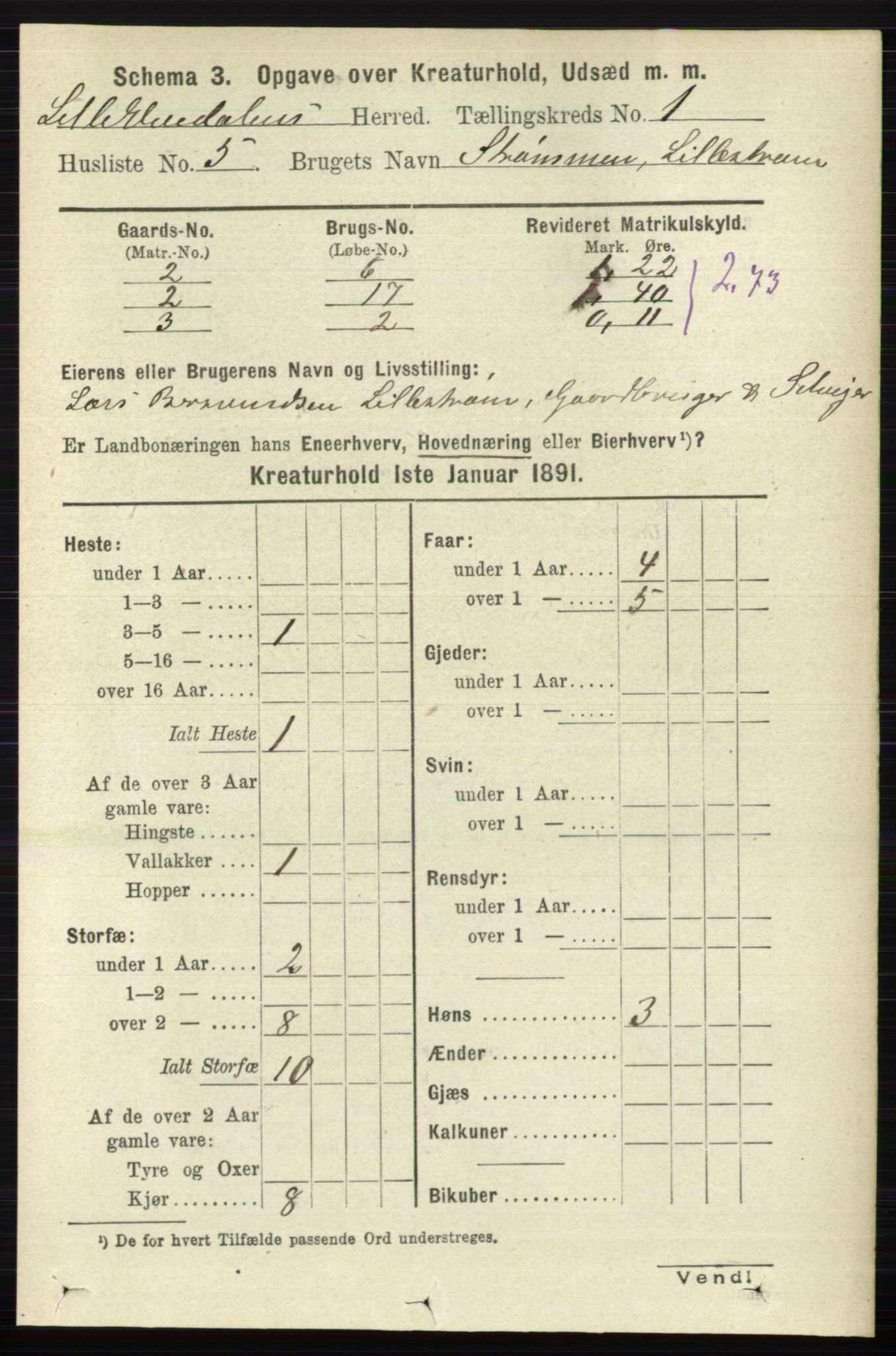 RA, 1891 census for 0438 Lille Elvedalen, 1891, p. 3918