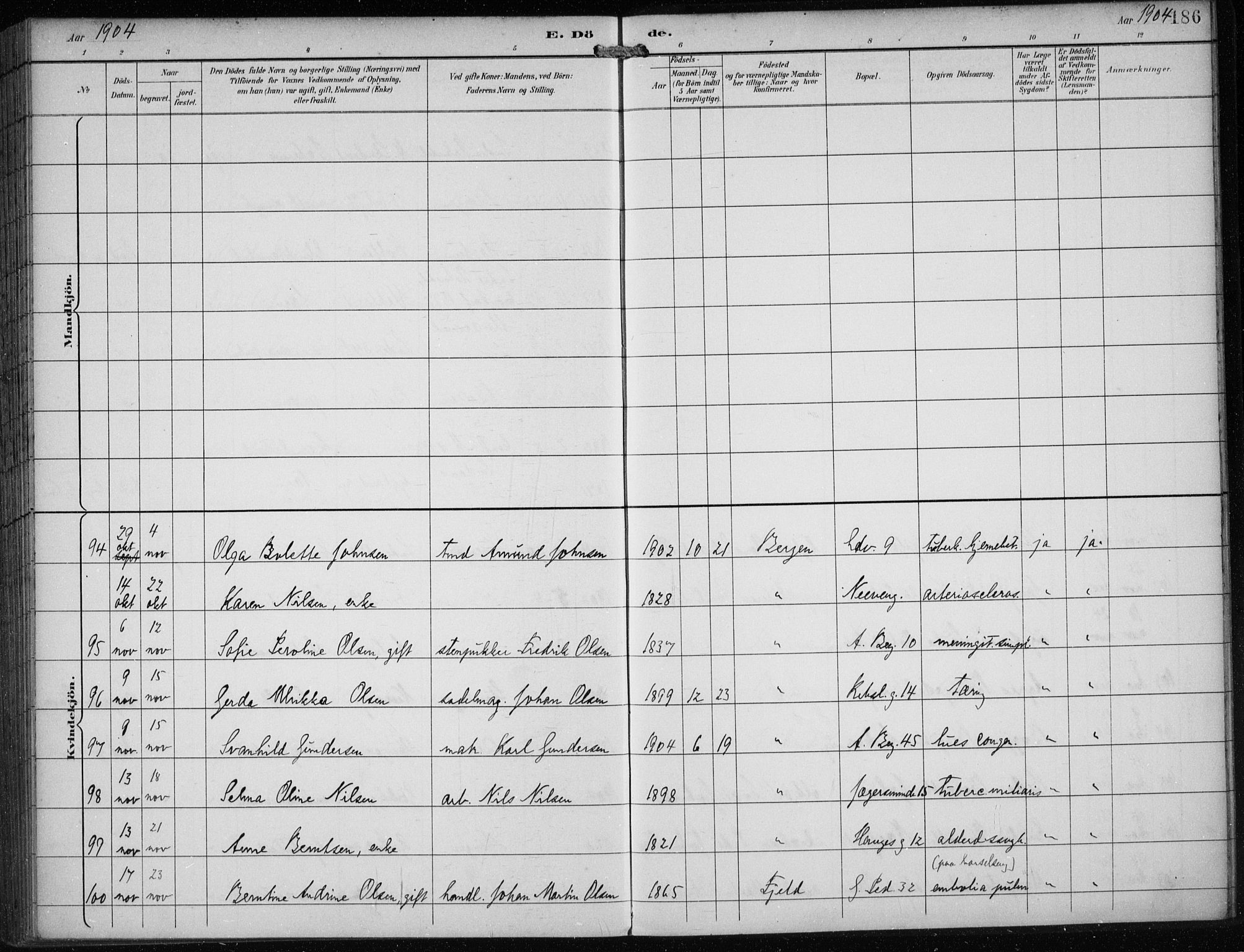 Sandviken Sokneprestembete, AV/SAB-A-77601/H/Ha/L0018: Parish register (official) no. E 1, 1893-1905, p. 186