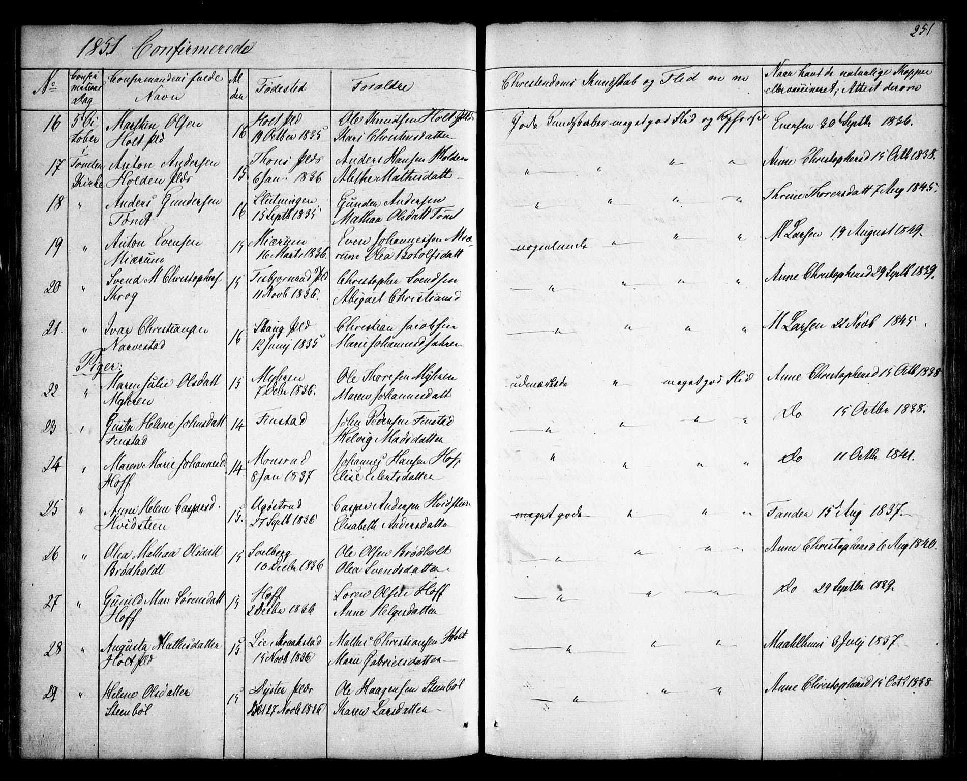 Hobøl prestekontor Kirkebøker, SAO/A-2002/F/Fa/L0003: Parish register (official) no. I 3, 1842-1864, p. 251