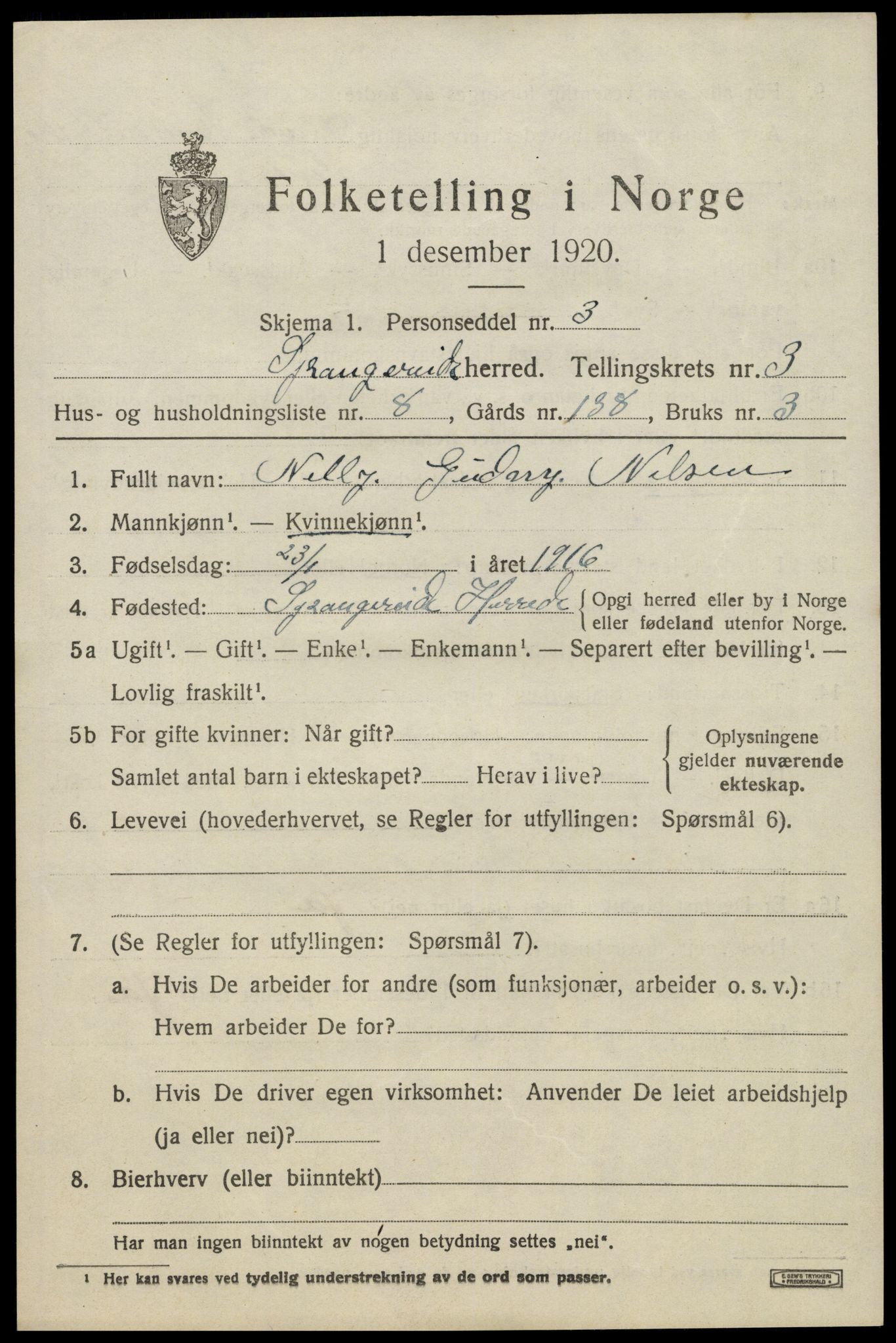 SAK, 1920 census for Spangereid, 1920, p. 1517