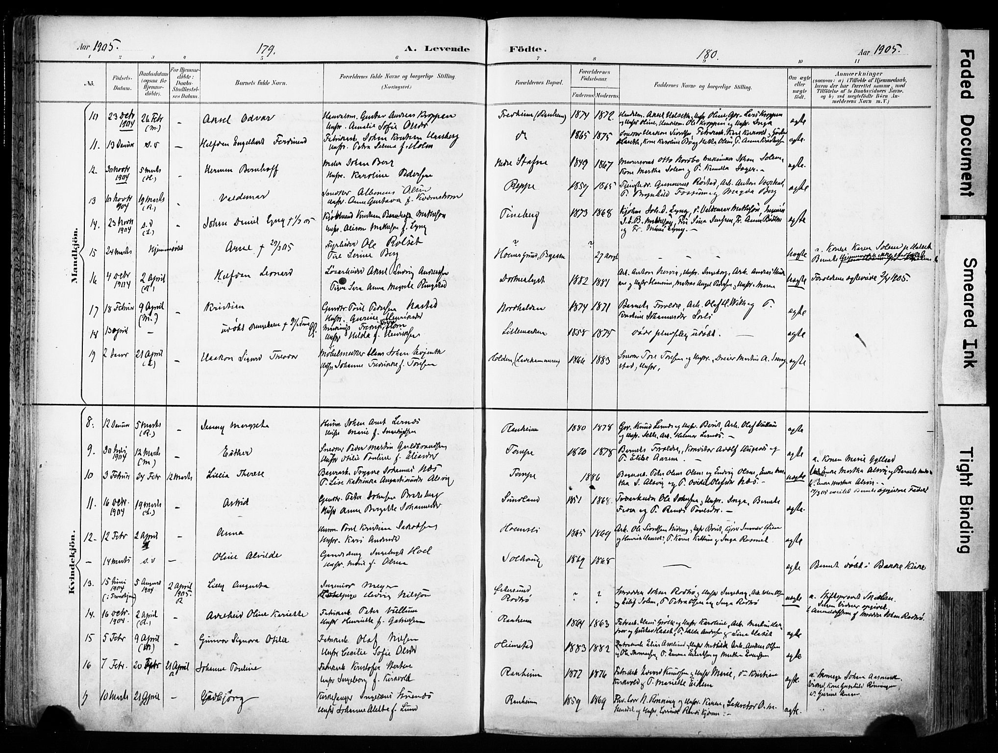 Ministerialprotokoller, klokkerbøker og fødselsregistre - Sør-Trøndelag, SAT/A-1456/606/L0301: Parish register (official) no. 606A16, 1894-1907, p. 179-180