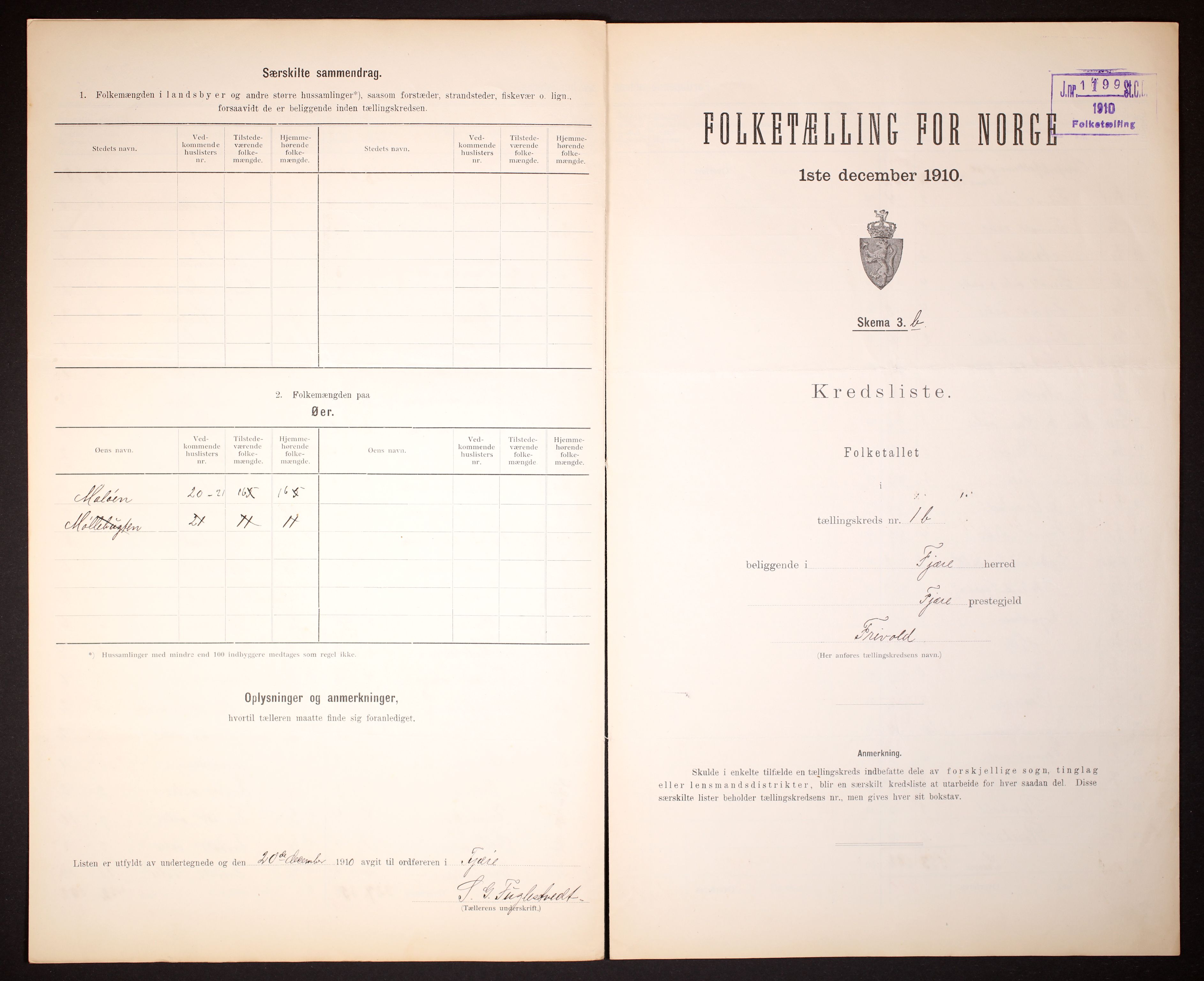 RA, 1910 census for Fjære, 1910, p. 9