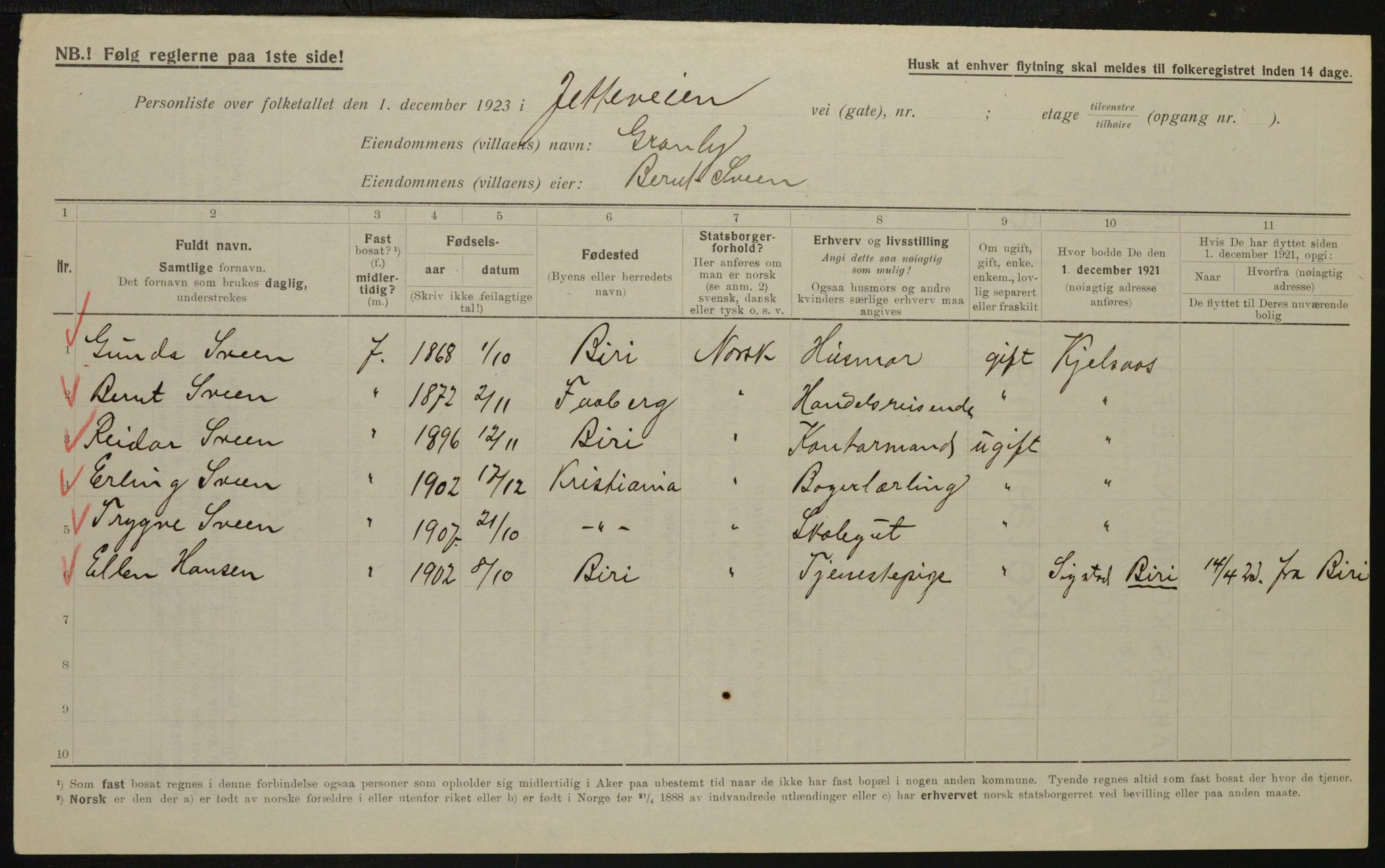 , Municipal Census 1923 for Aker, 1923, p. 11868